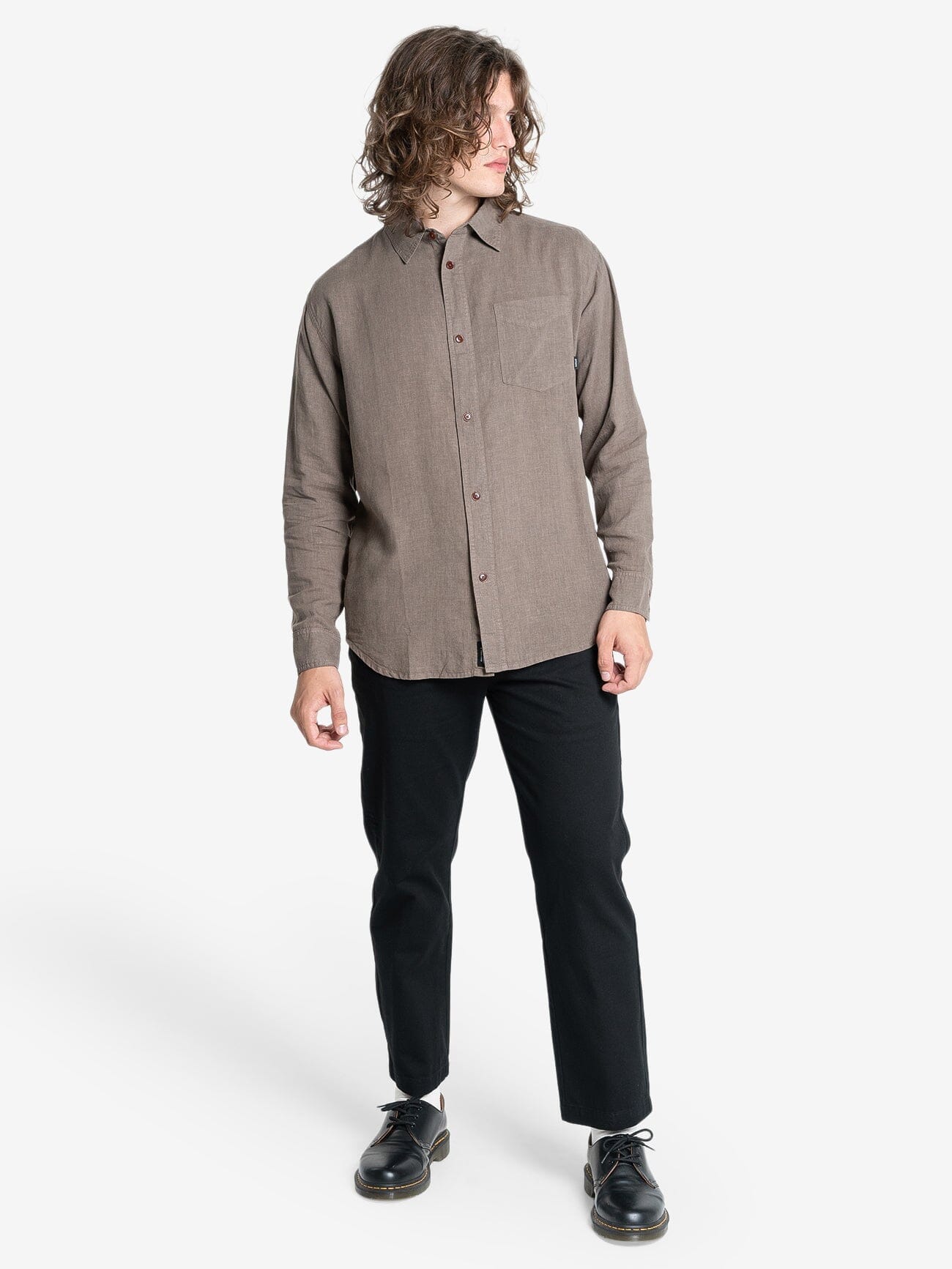 Hemp Minimal Thrills Oversize Long Sleeve Shirt - Light Canteen XS