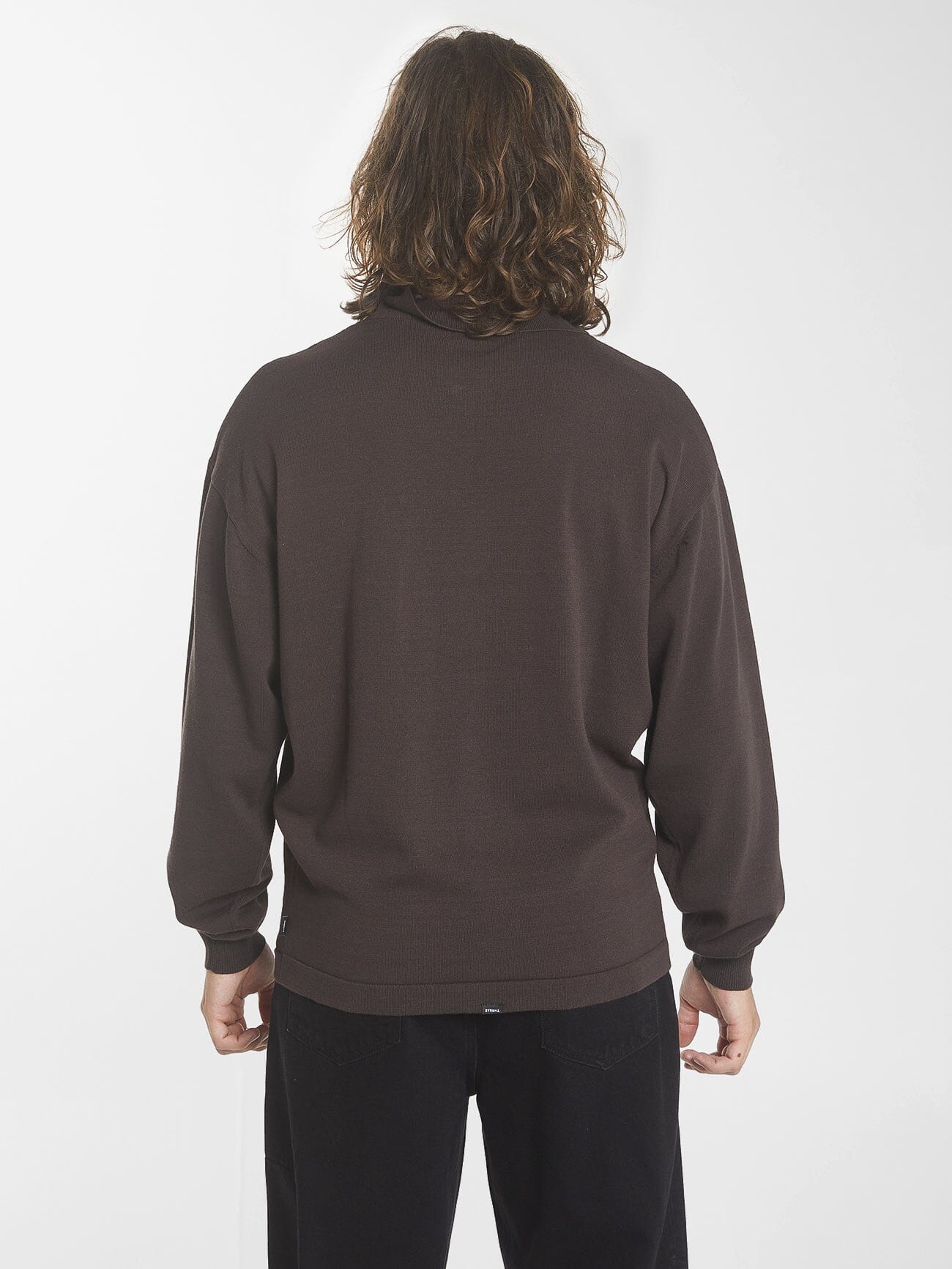 Imperial Jacquard Knit Long Sleeve Polo - Black Coffee XS