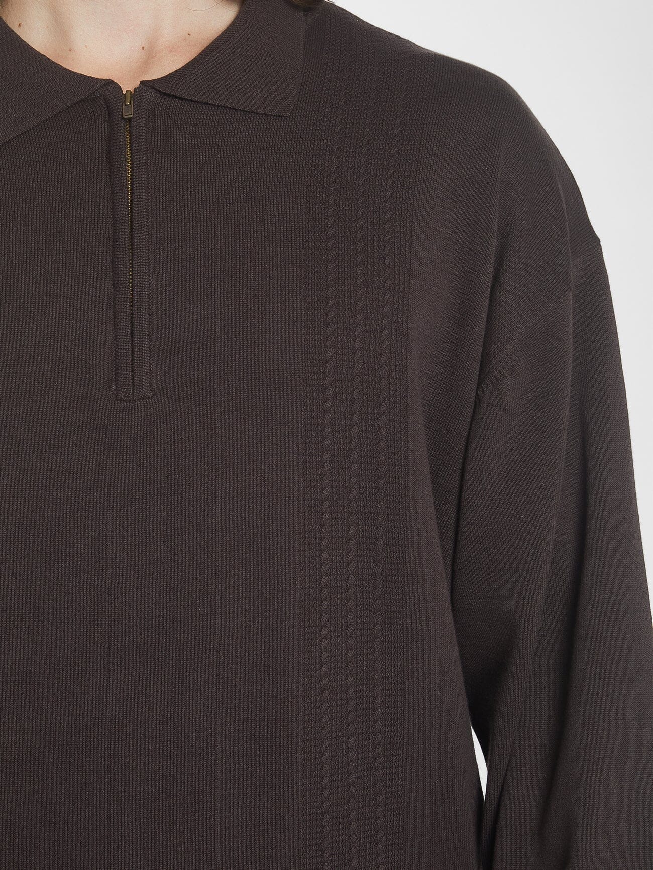 Imperial Jacquard Knit Long Sleeve Polo - Black Coffee XS