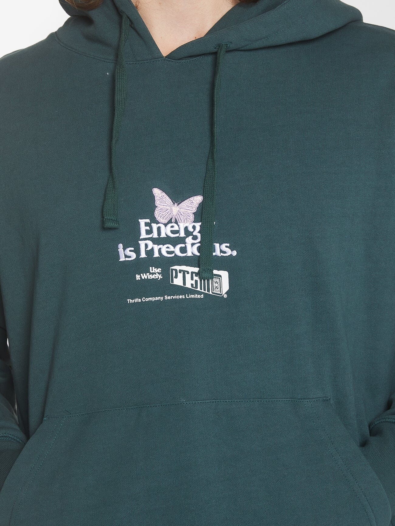 Energy is Precious Slouch Pull on Hood - Dark Jade XS