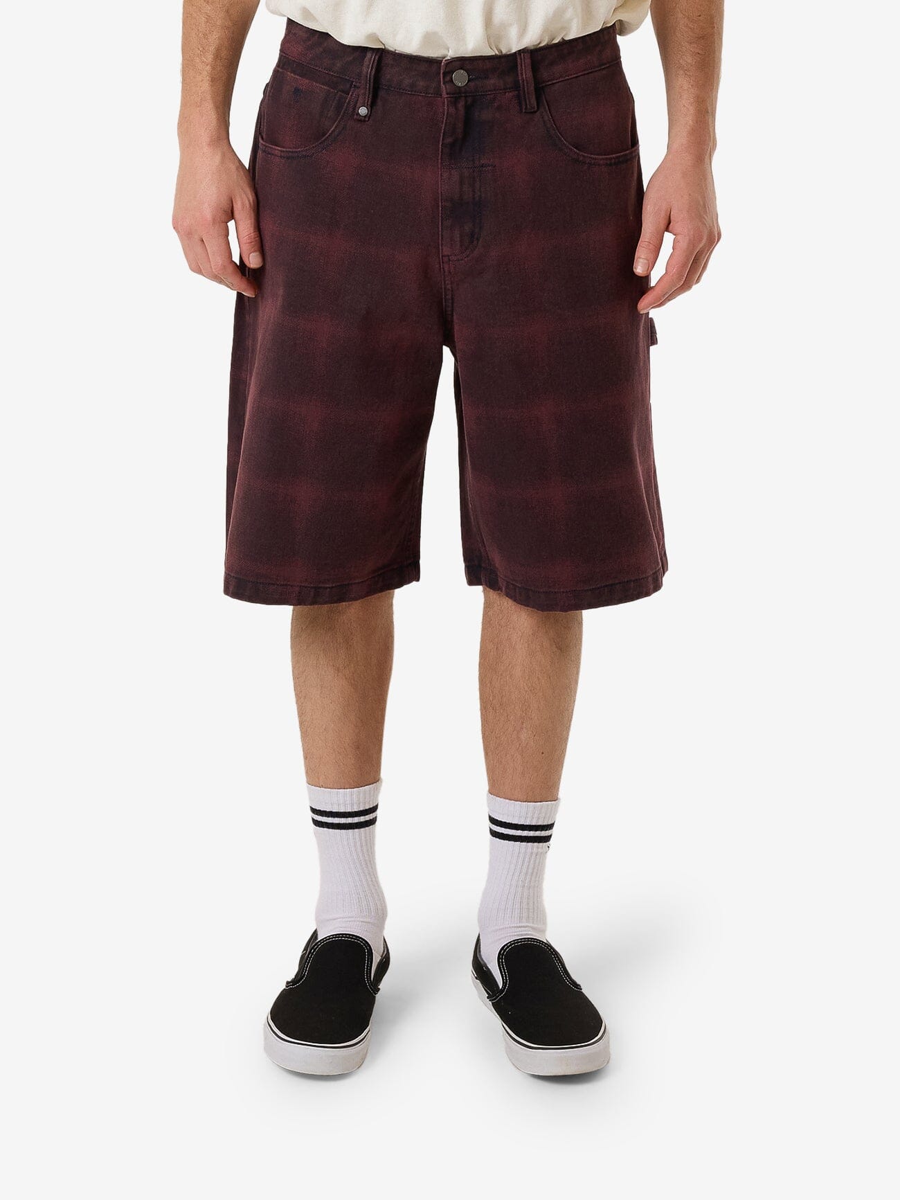 Big Slacker Barrio Check Denim Short - Deep Plum