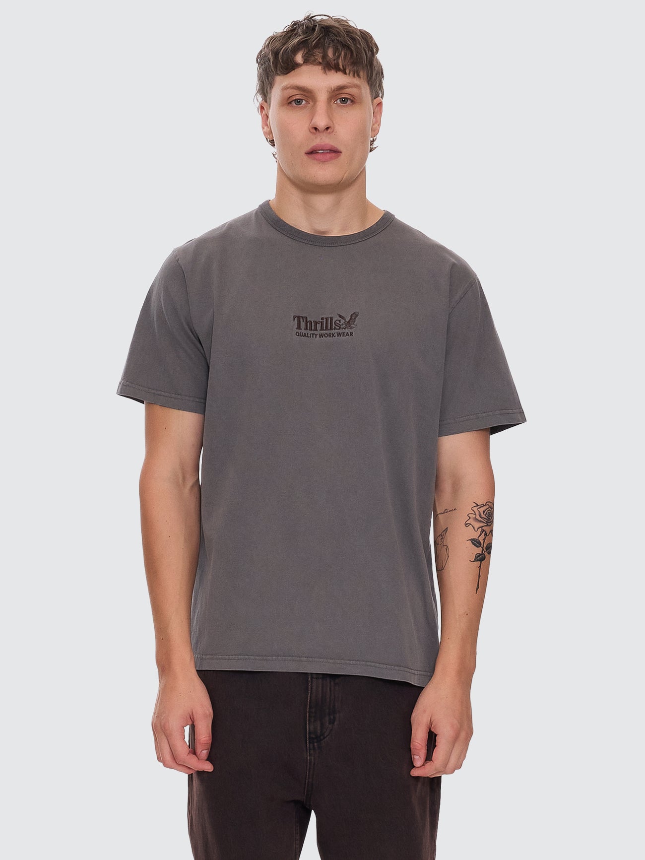 Thrills Workwear Embro Merch Fit Tee - Charcoal Rose XS