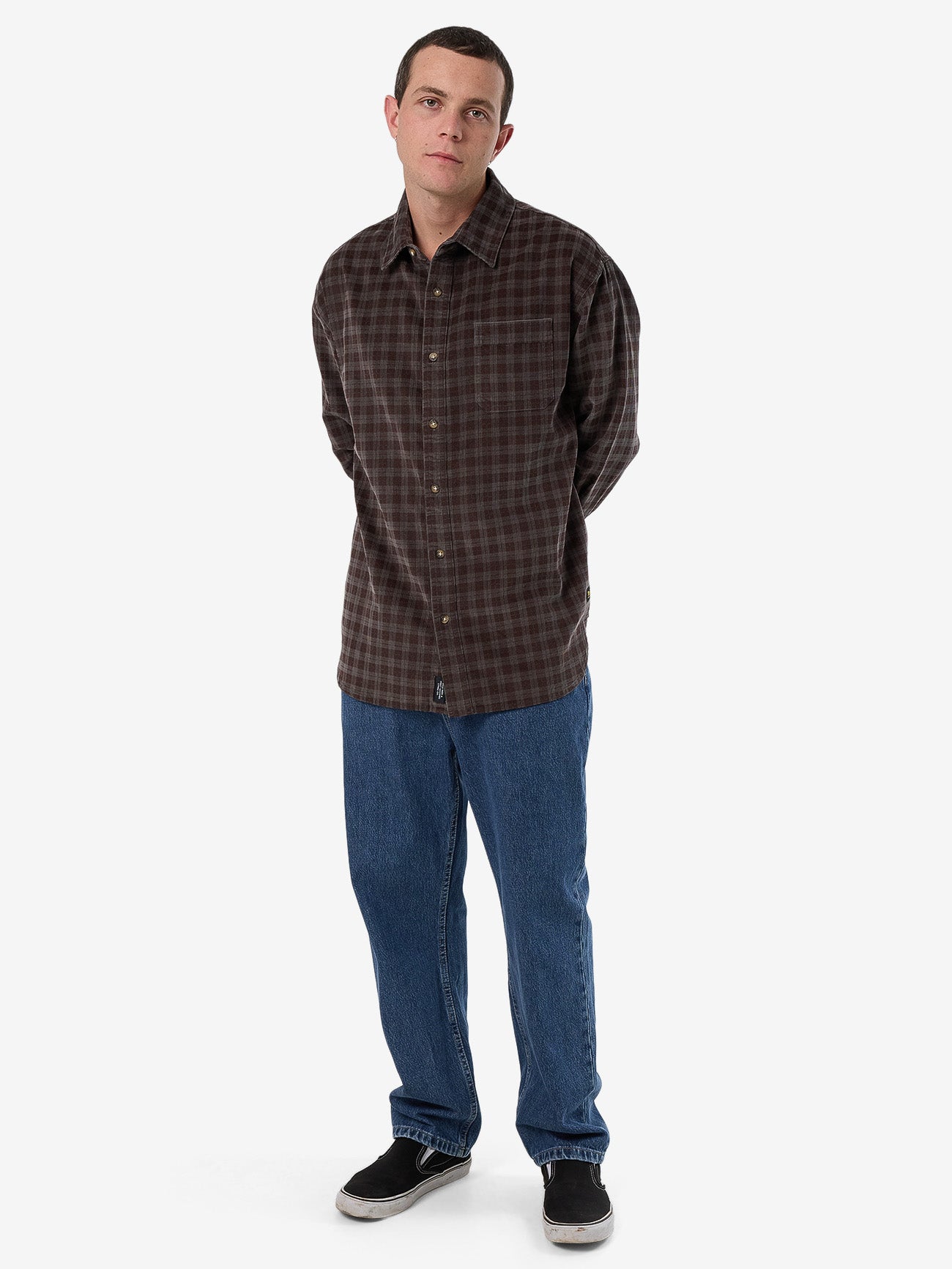 Thrills Union Cord Check Long Sleeve Shirt - Charcoal Rose