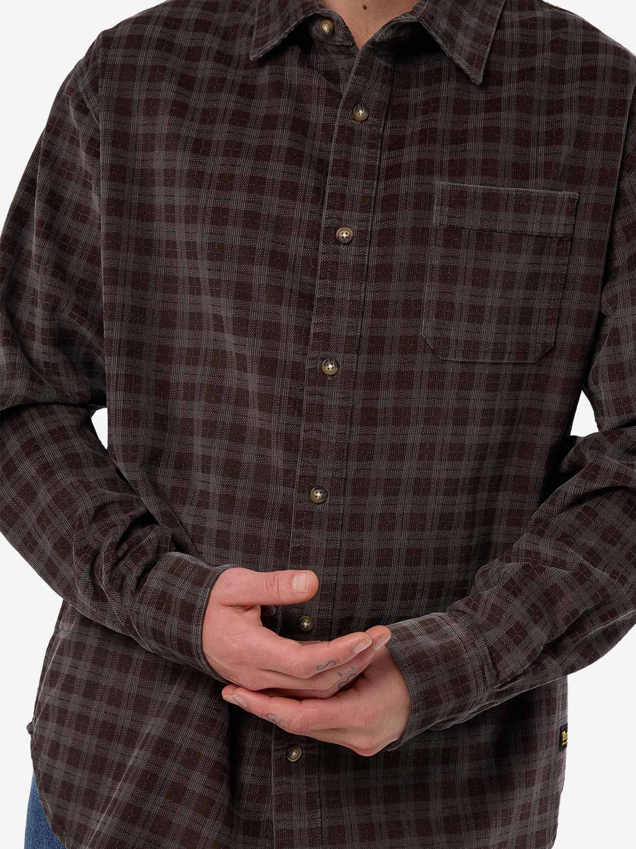 Thrills Union Cord Check Long Sleeve Shirt - Charcoal Rose