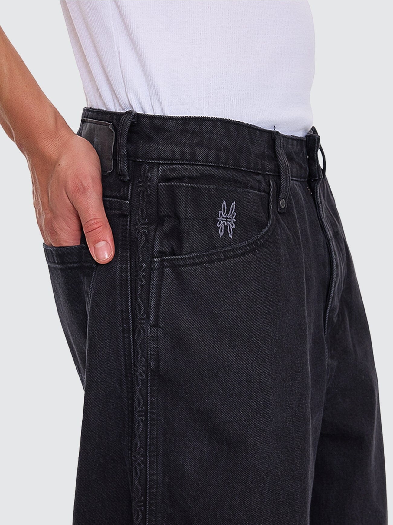 Lighten Up Big Slacker Baggy Cropped Denim Jean - Aged Black 26