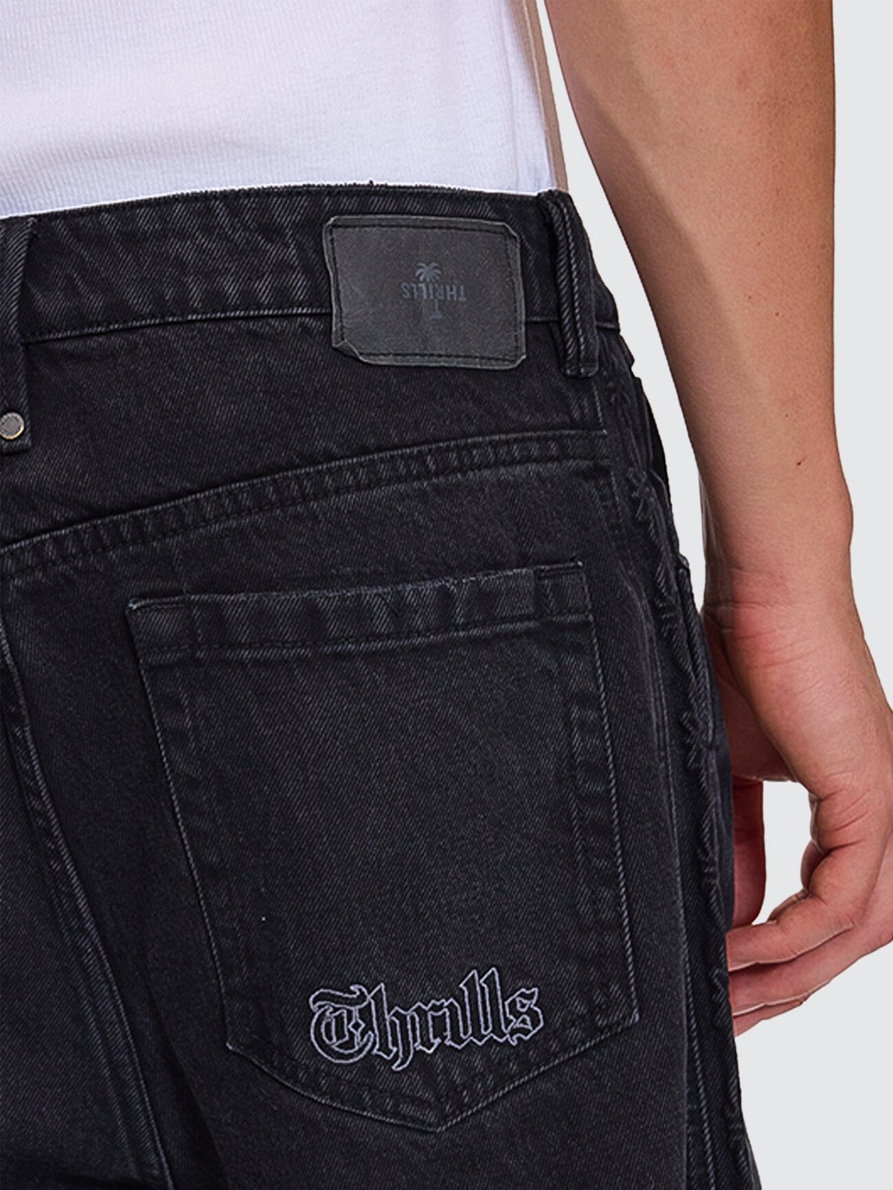Lighten Up Big Slacker Baggy Cropped Denim Jean - Aged Black 26