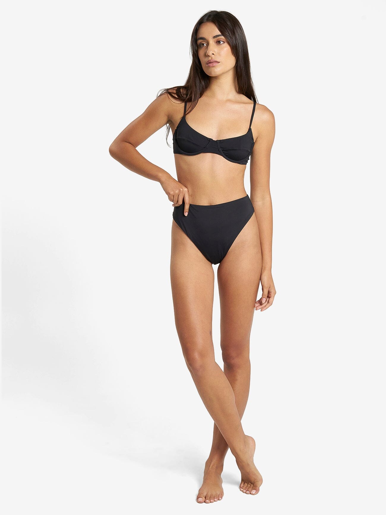 Thrills 90's High Cut Bikini Bottom - Black