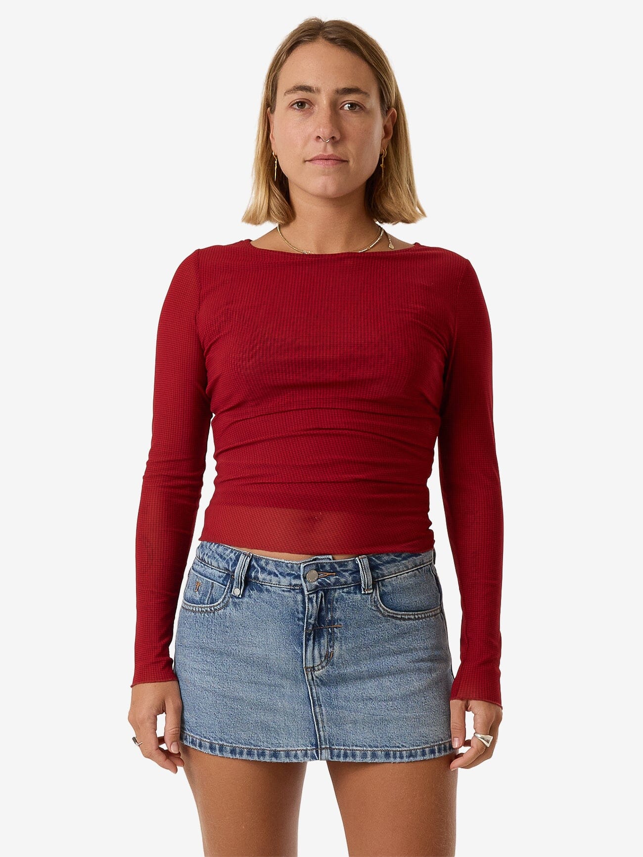 Levitation Long Sleeve Mesh Top - Red Dahlia