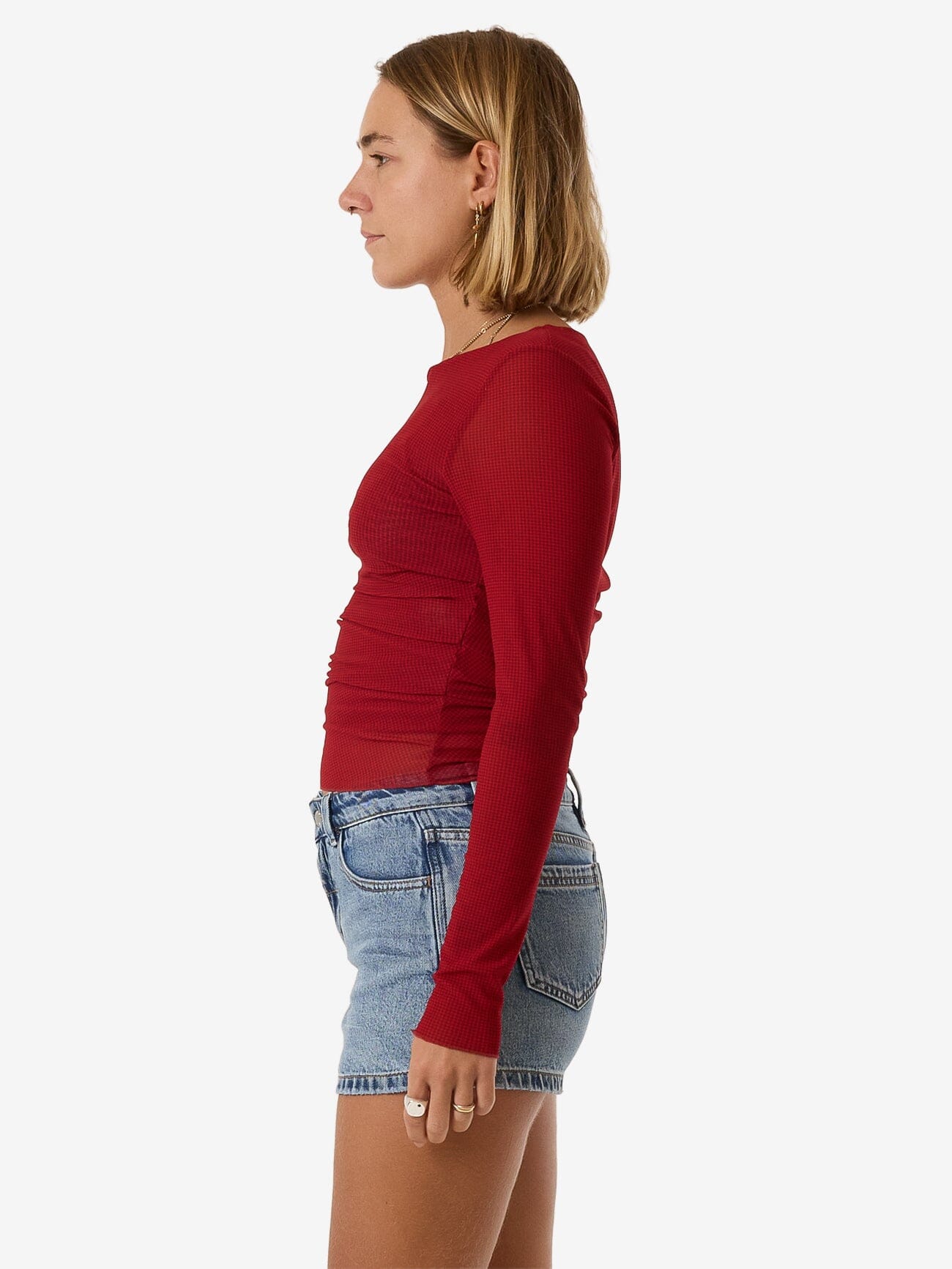 Levitation Long Sleeve Mesh Top - Red Dahlia