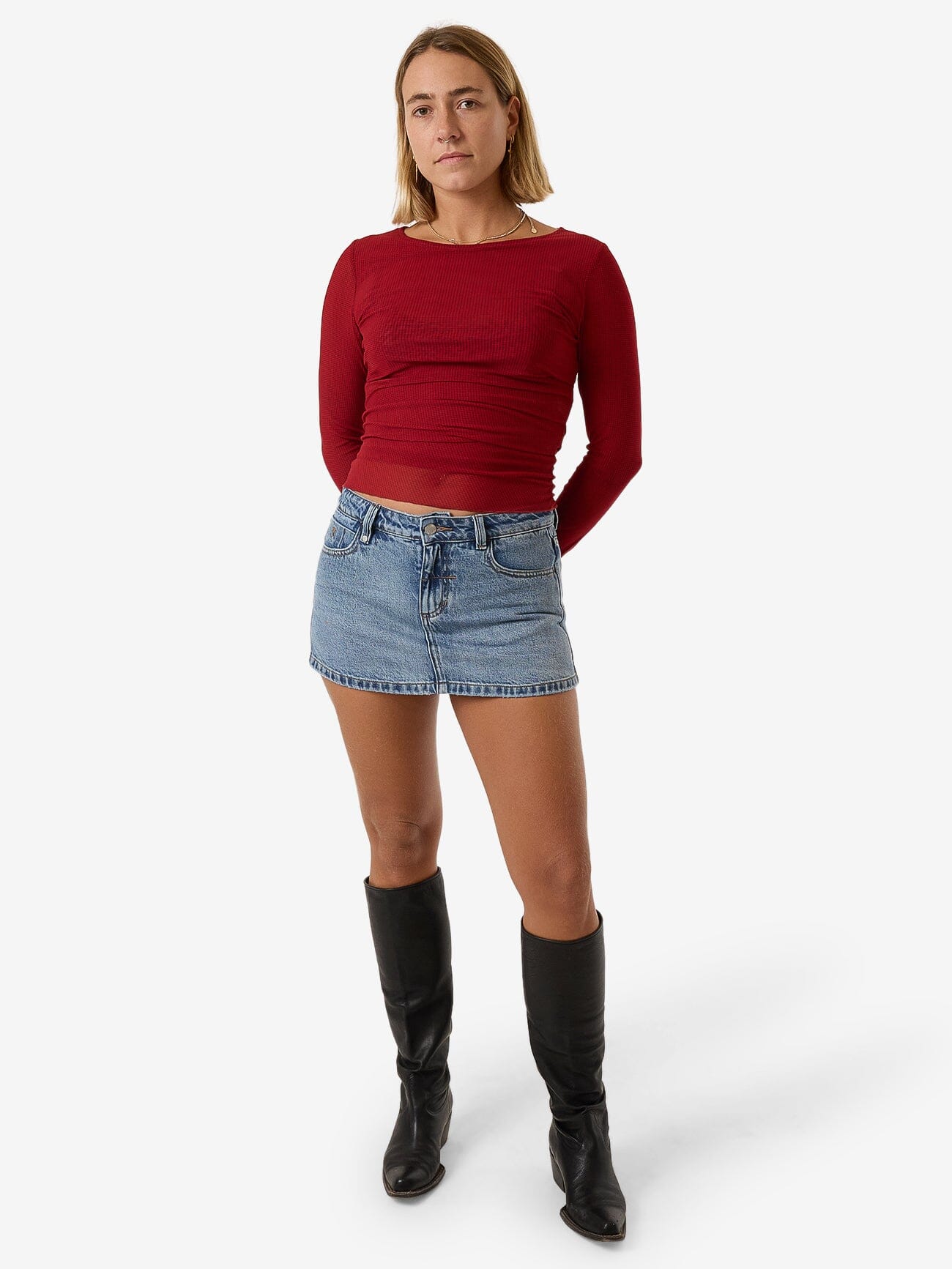 Levitation Long Sleeve Mesh Top - Red Dahlia