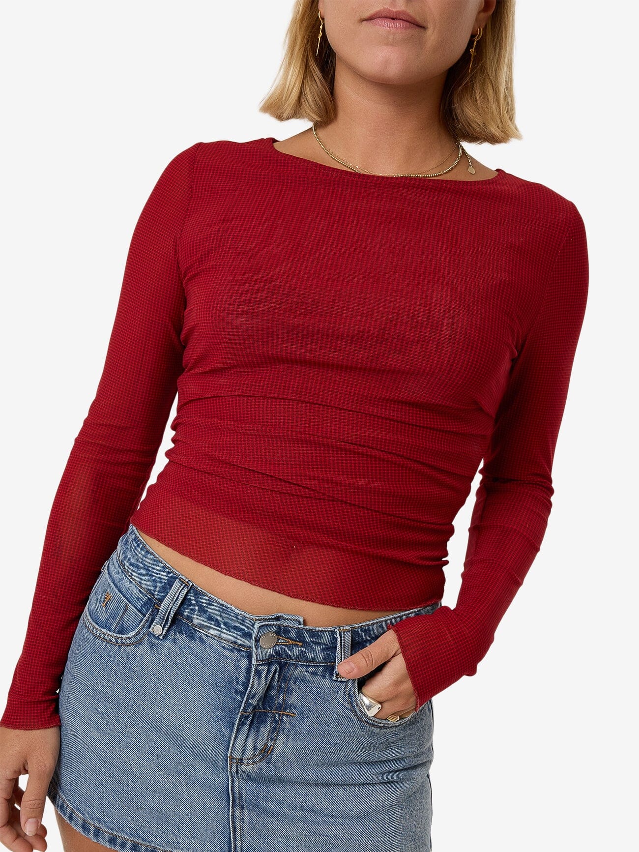 Levitation Long Sleeve Mesh Top - Red Dahlia