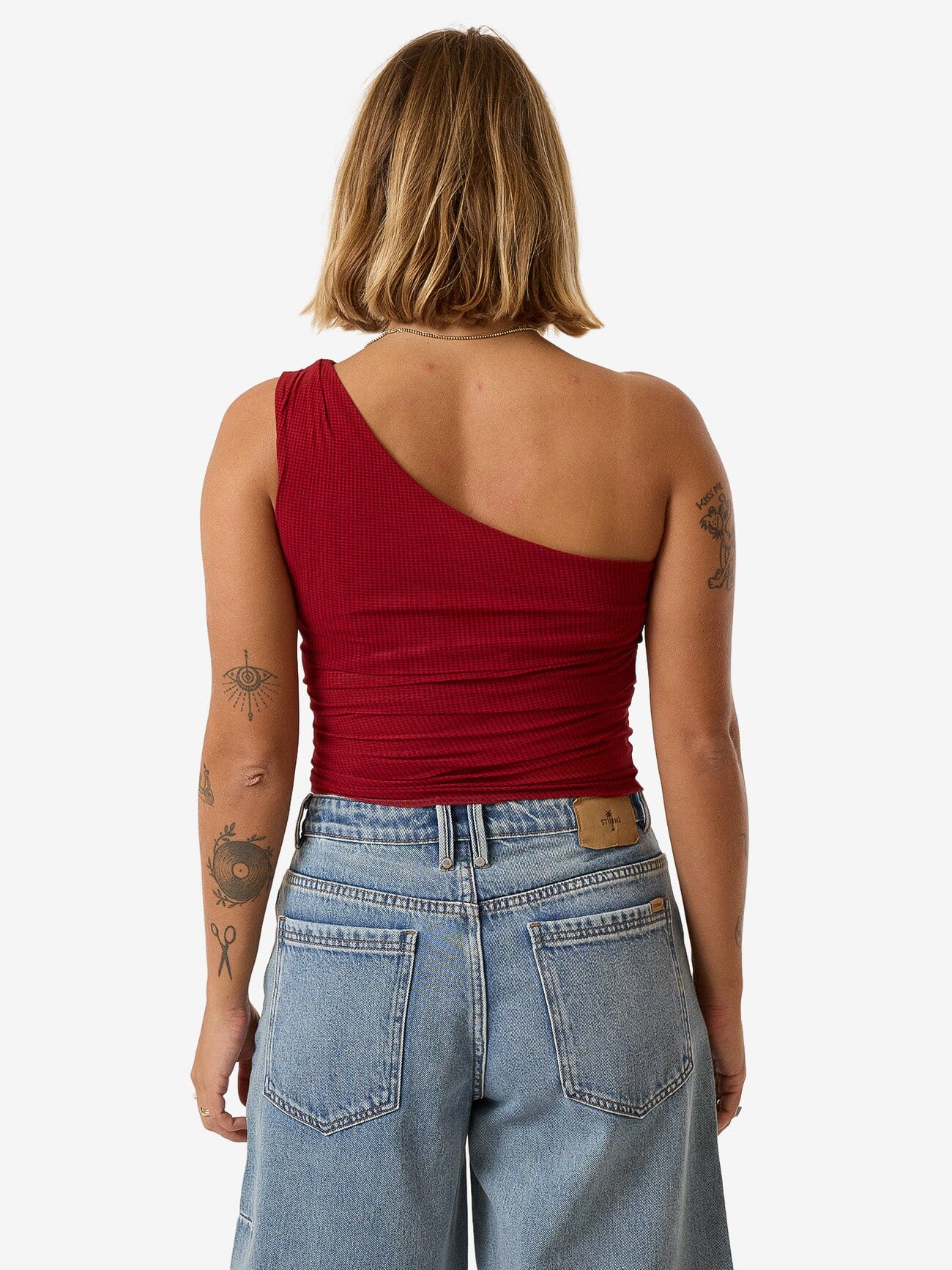 Levitation One Shoulder Mesh Top - Red Dahlia