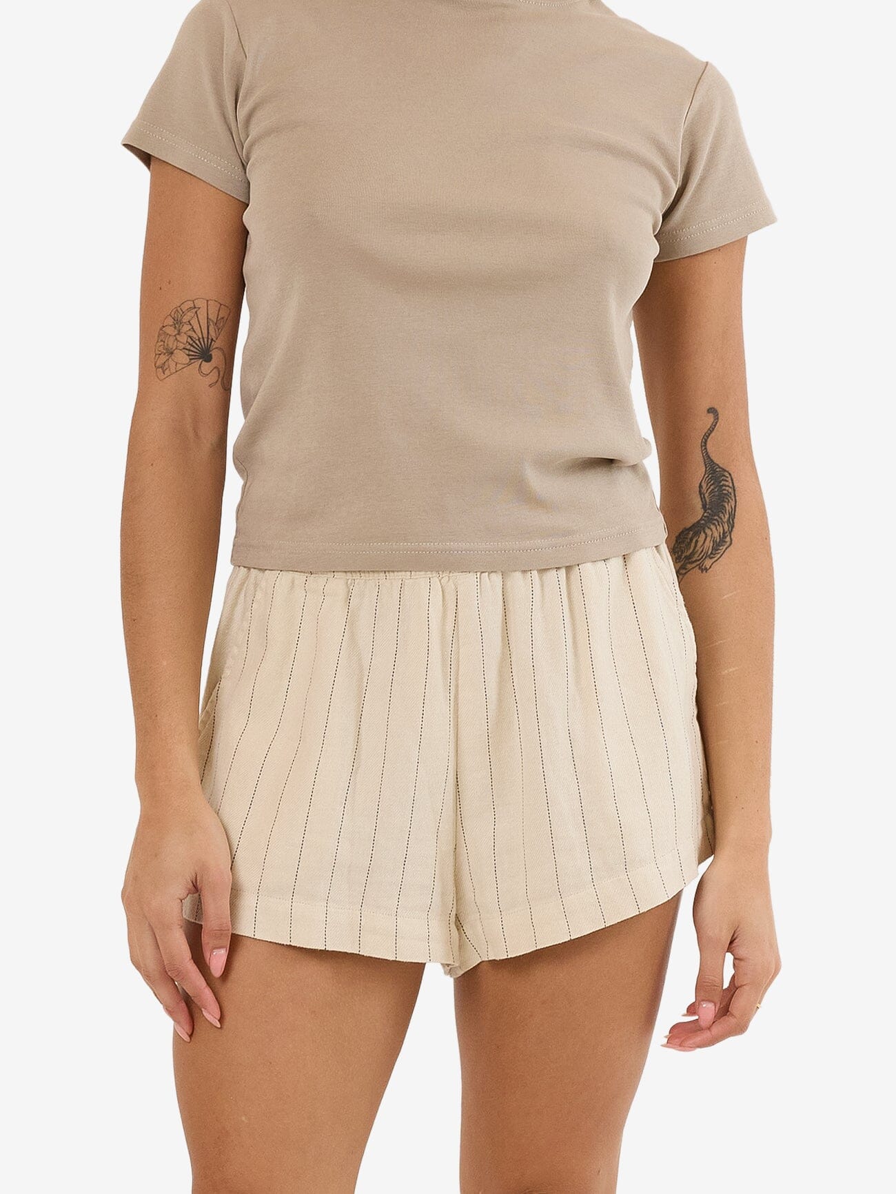 Olivia Pinstripe Elastic Short - Tofu