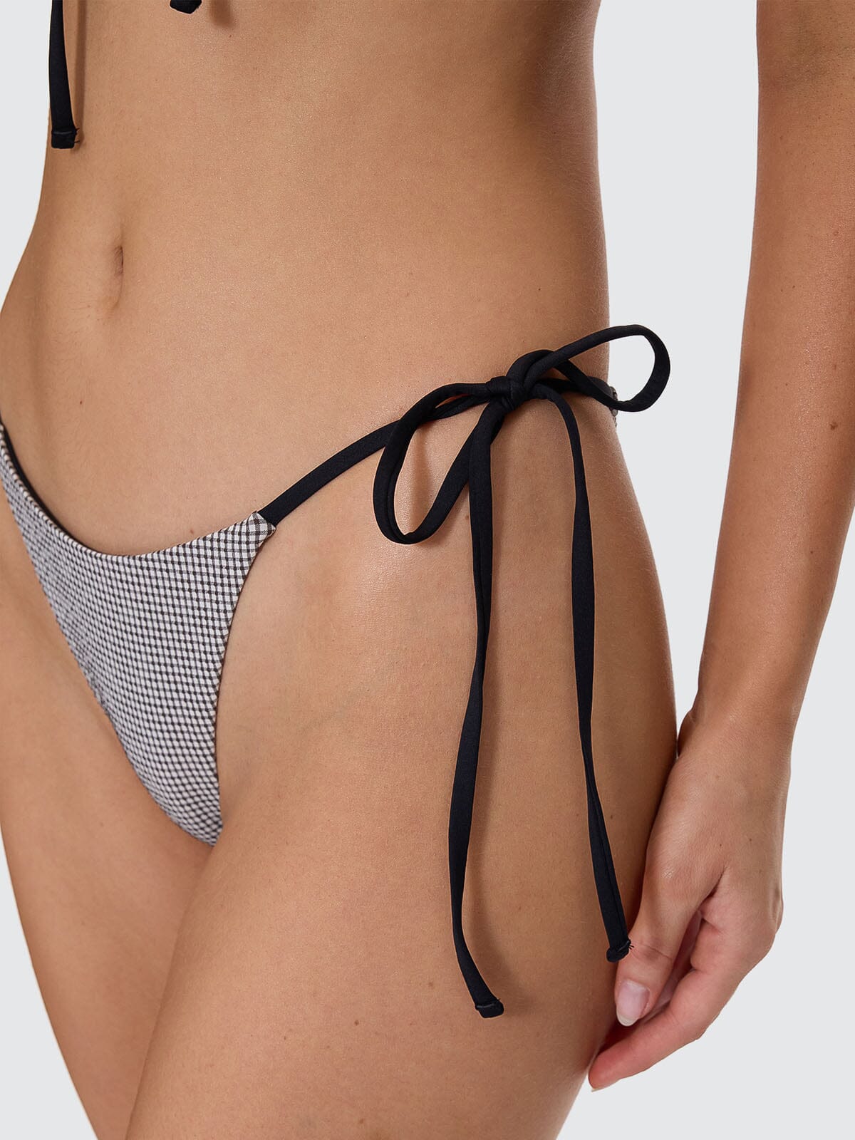 Gia Gingham Micro String Bikini Bottom - Black 4