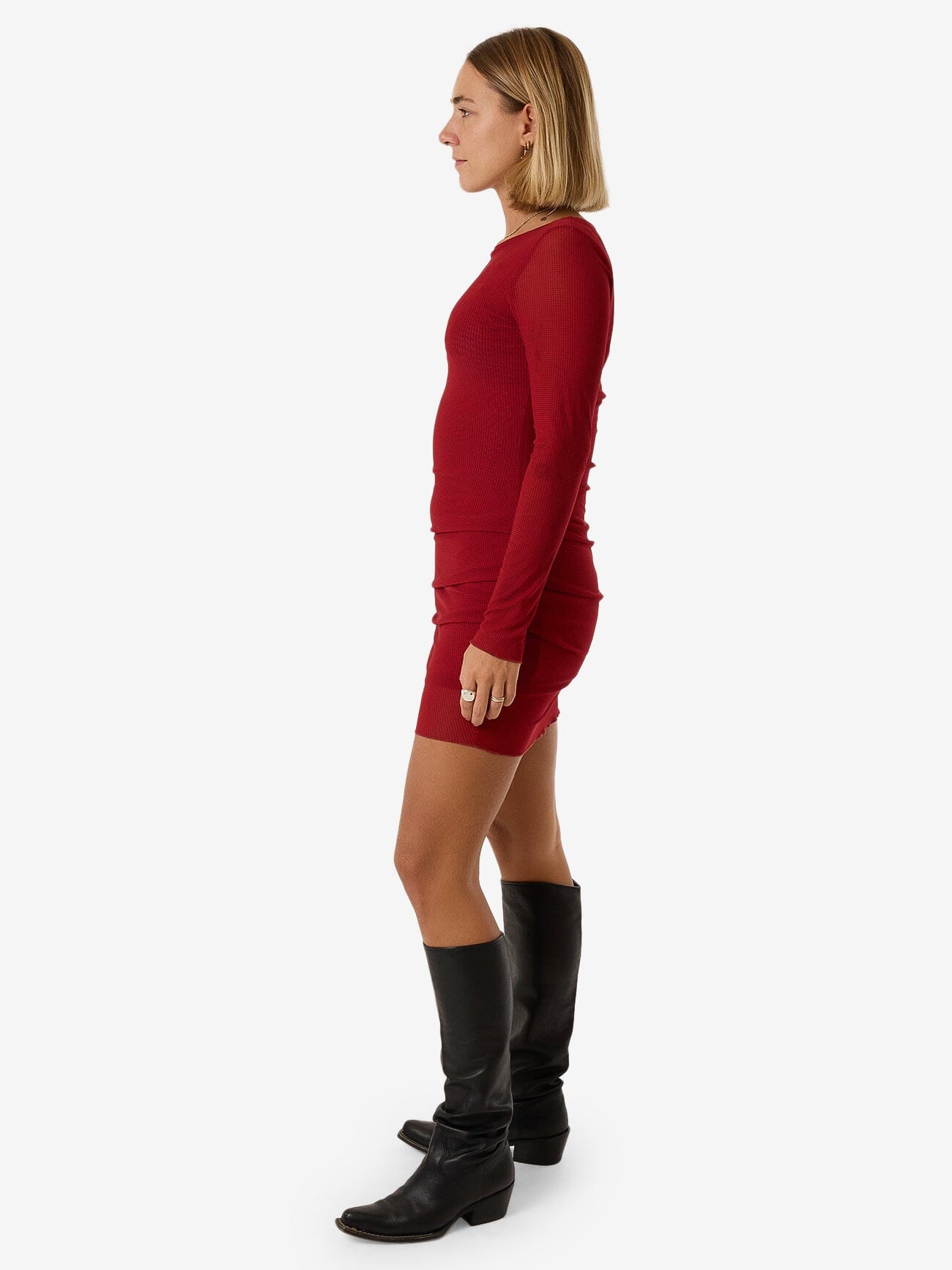 Levitation Long Sleeve Mesh Mini Dress - Red Dahlia