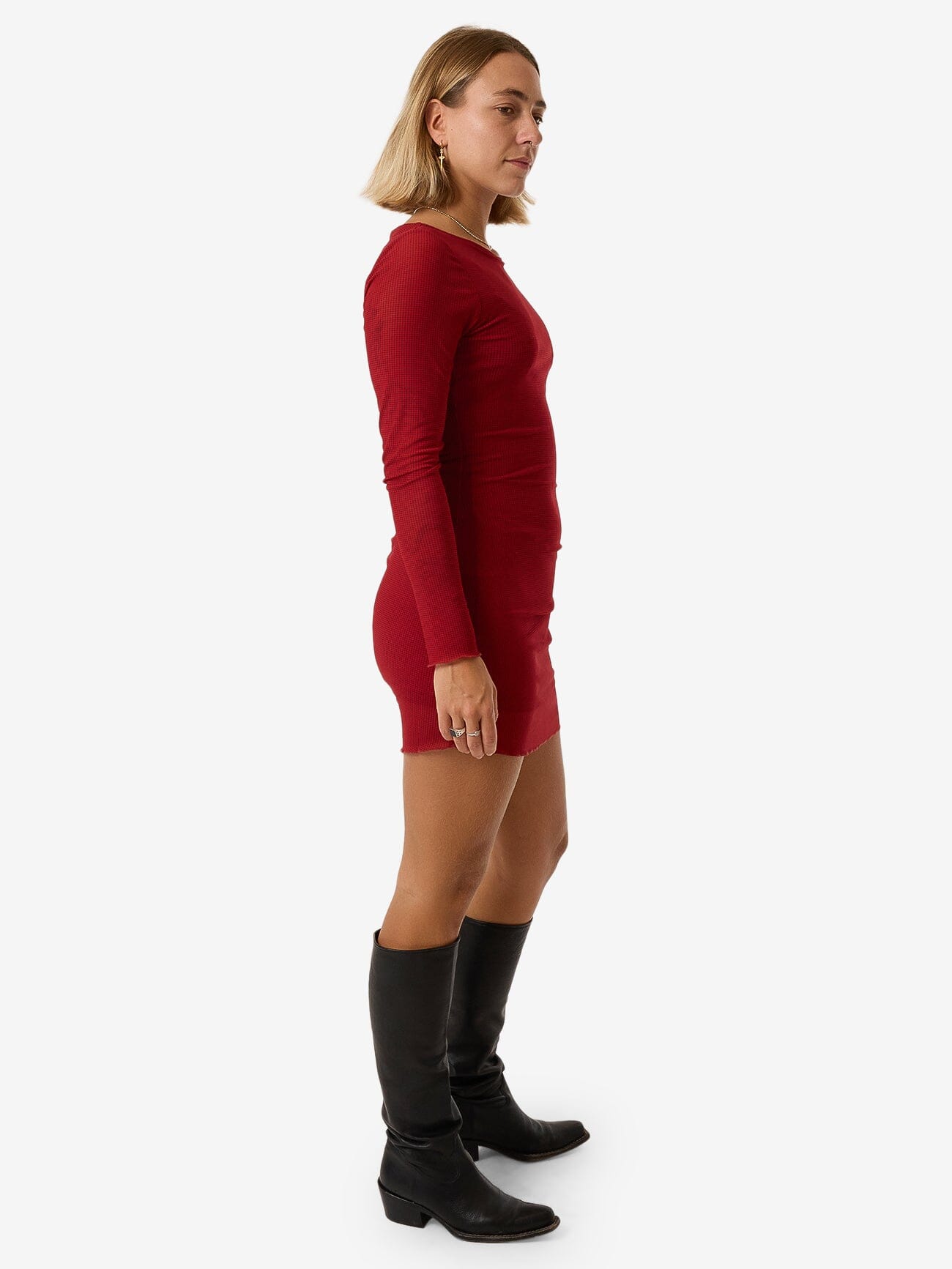 Levitation Long Sleeve Mesh Mini Dress - Red Dahlia