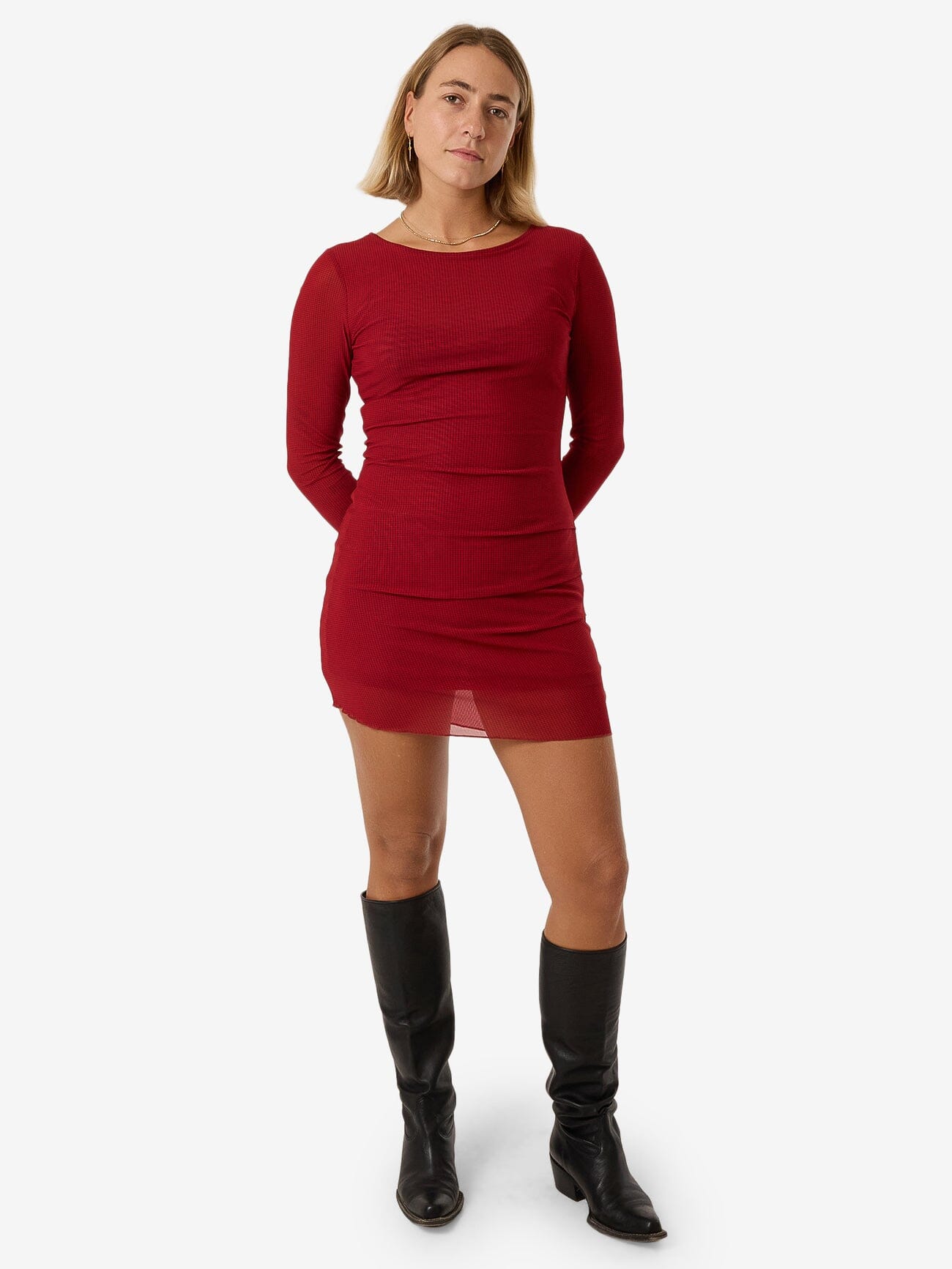 Levitation Long Sleeve Mesh Mini Dress - Red Dahlia