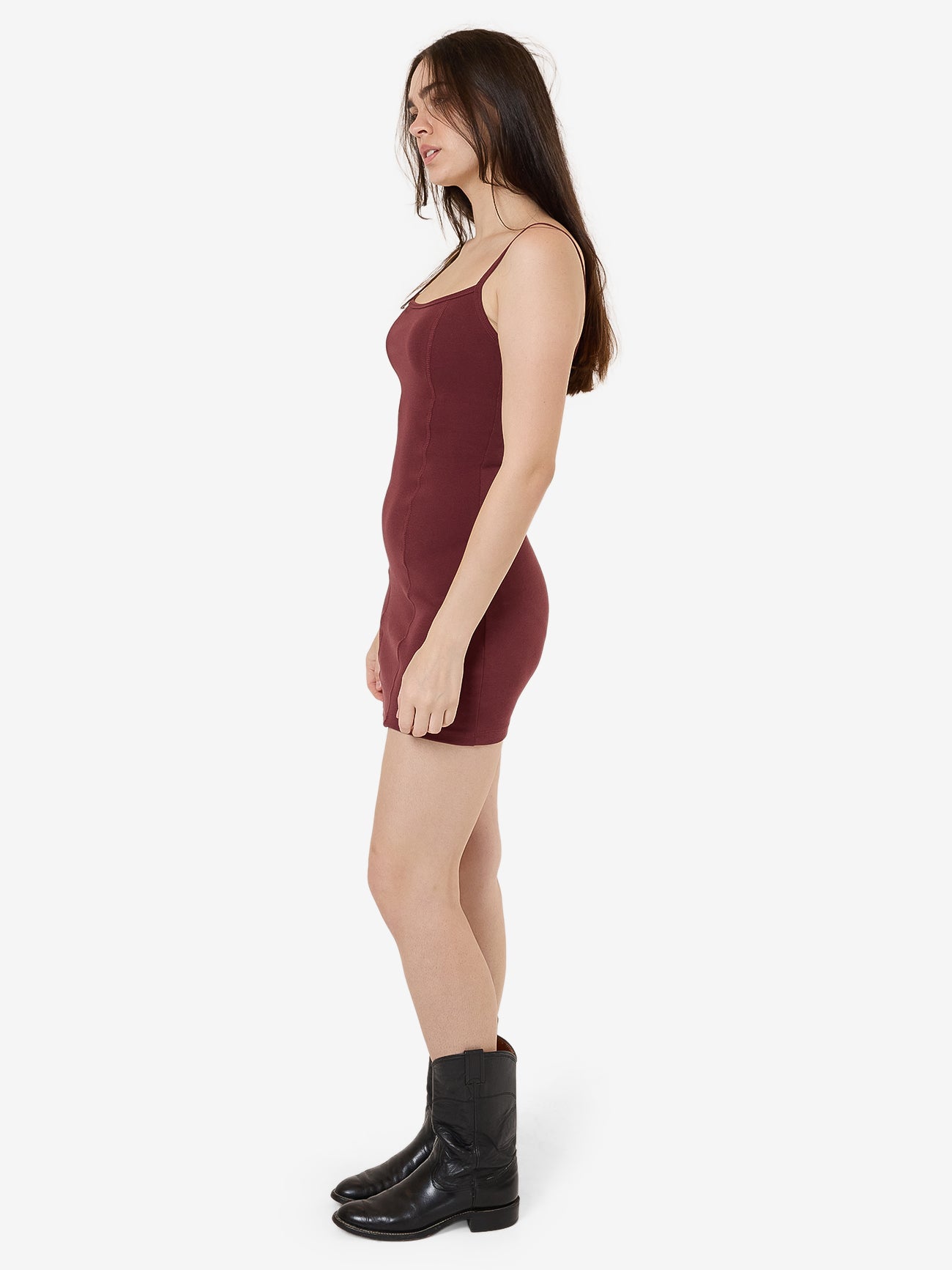 Rib Seam Mini Dress - Dark Cherry