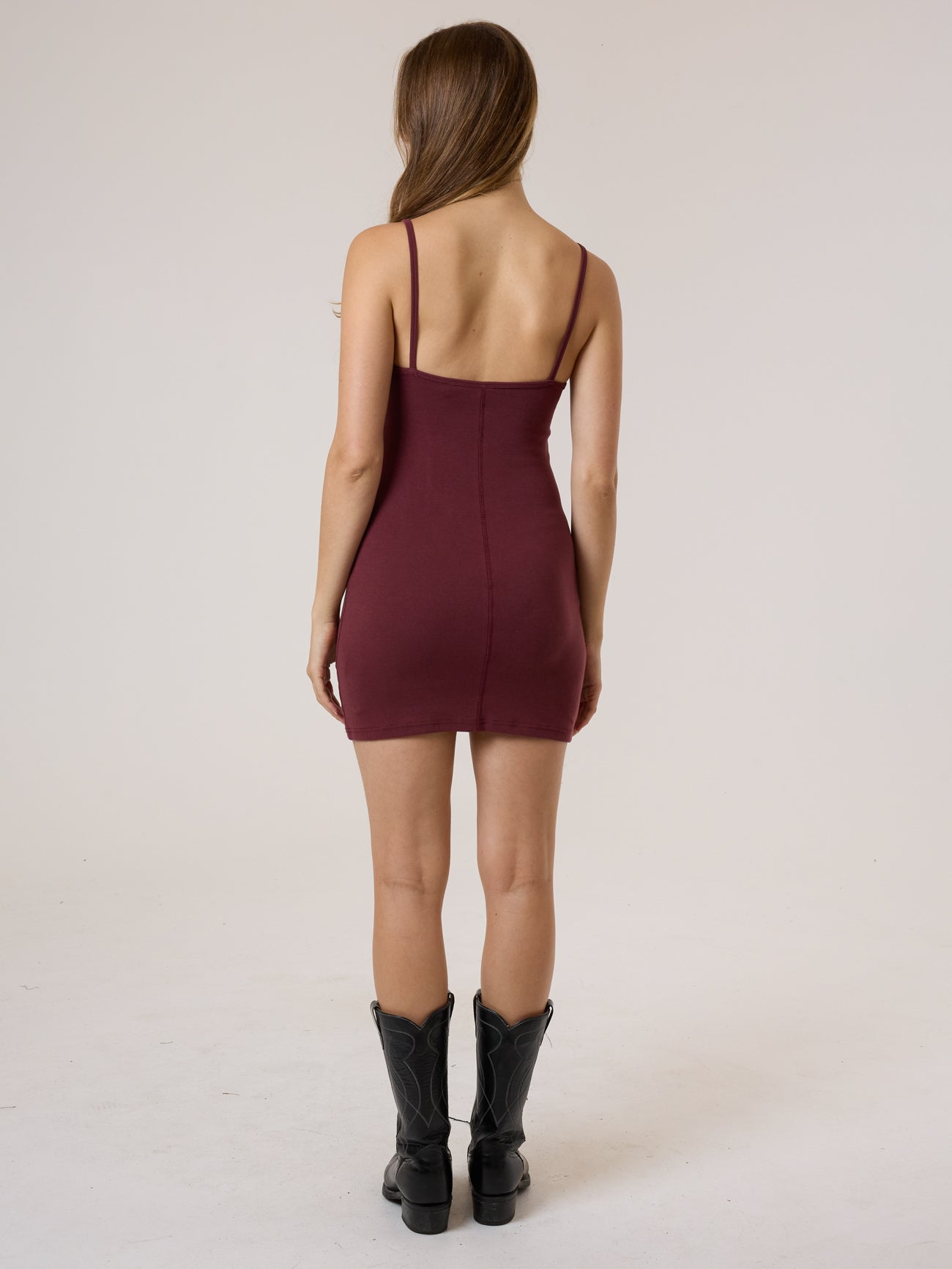 Rib Seam Mini Dress - Dark Cherry