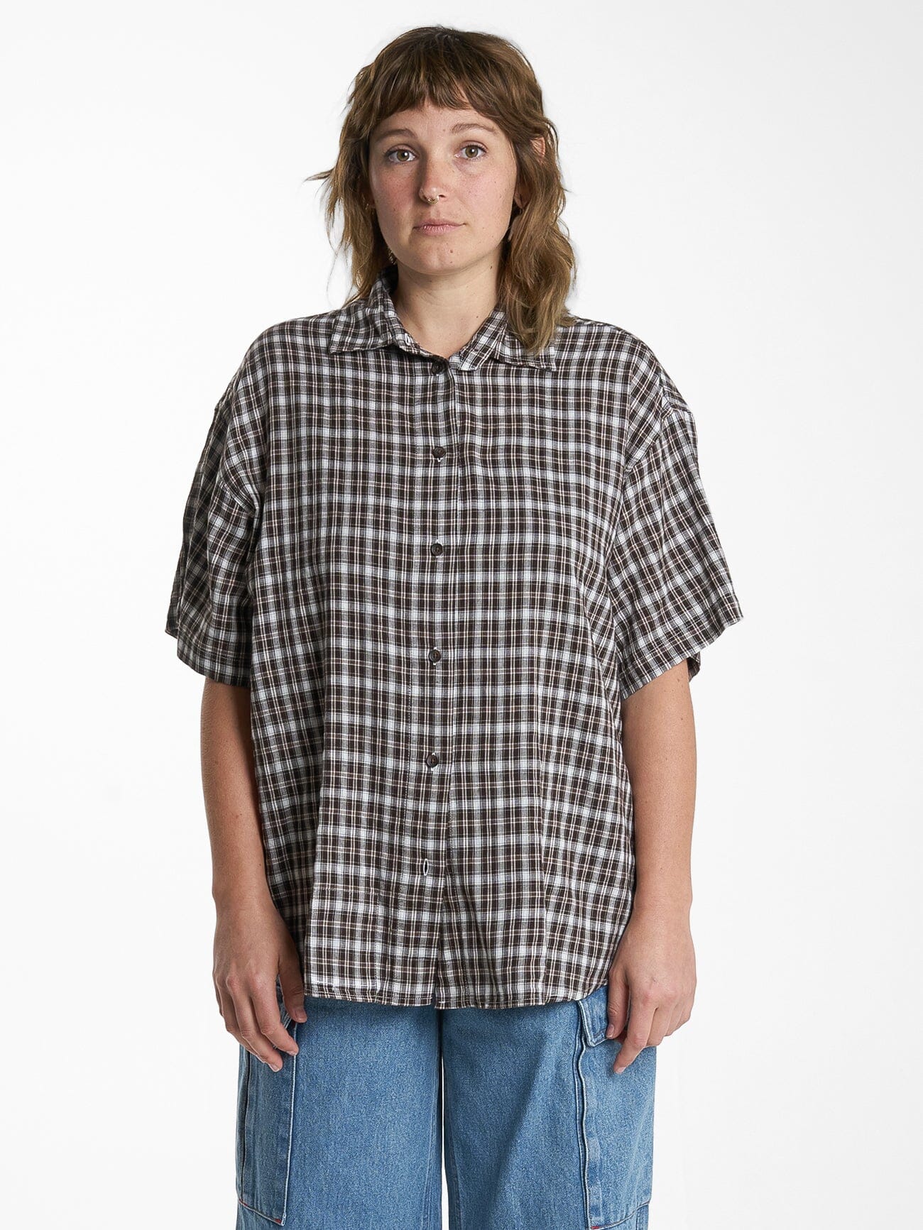 Womens Hard Yakka X Thrills Short Sleeve Check Shirt - Postal Brown