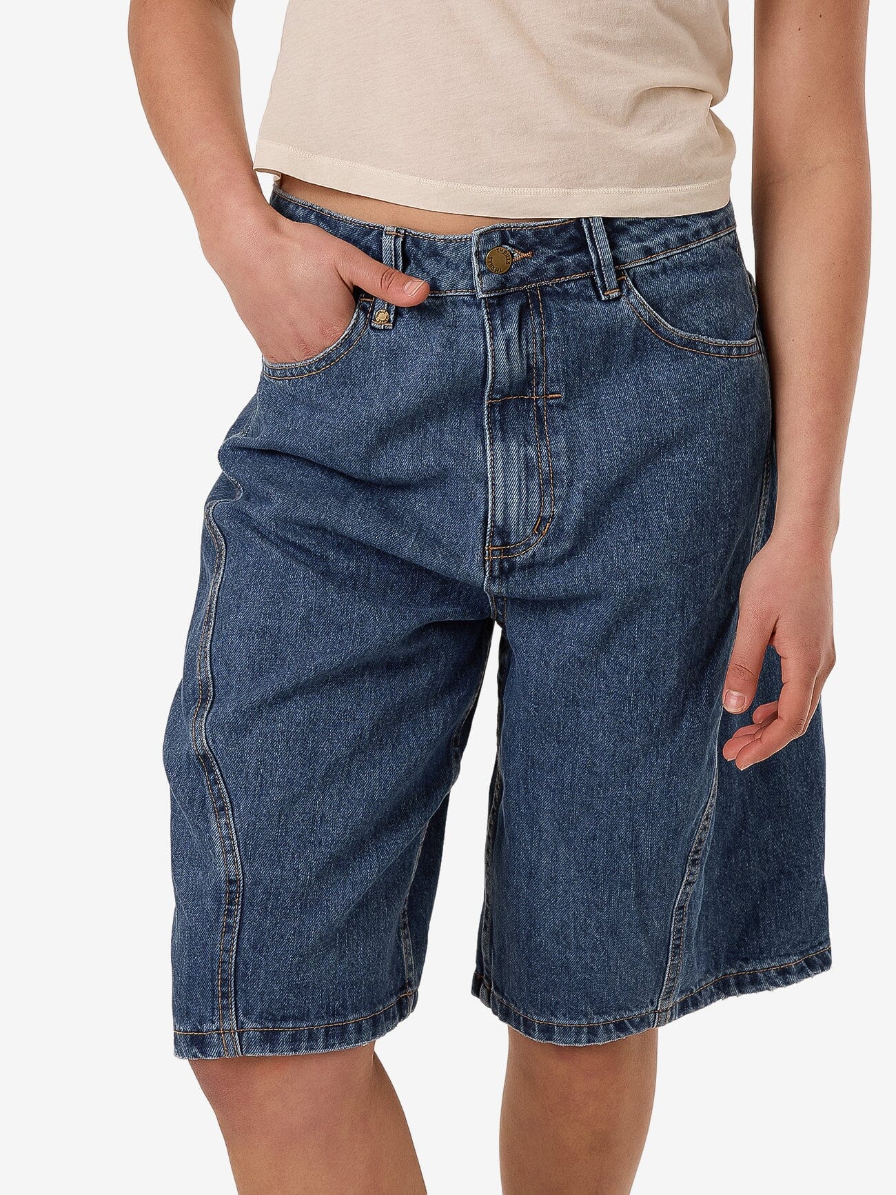 Ronnie Pieced Denim Short - Bright Mid Blue 4