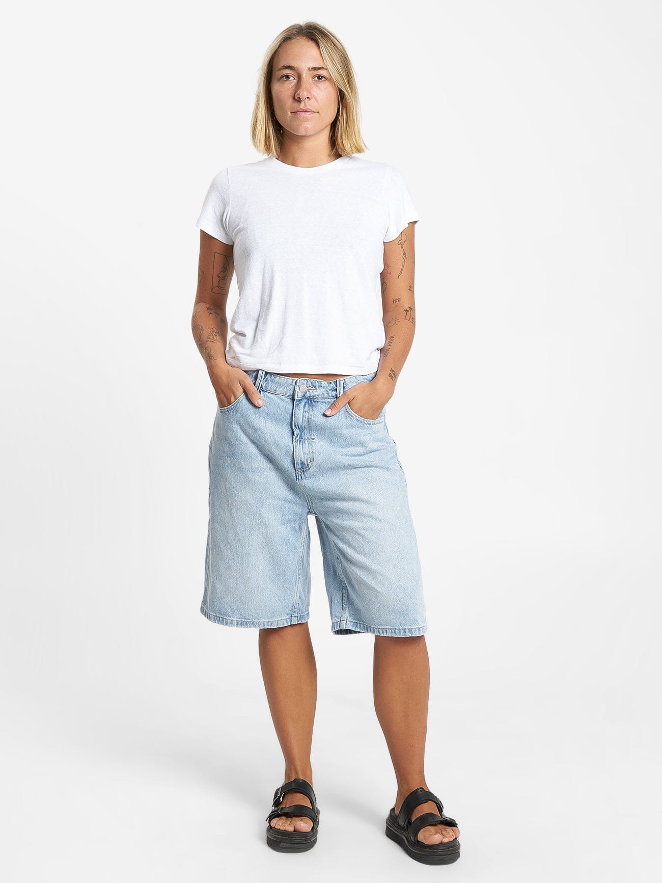 Syd Baggy Denim Short - Ash blue