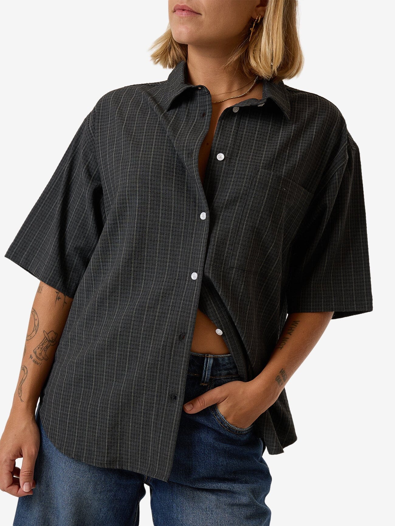 Colby Shirt - Charcoal Pinstripe