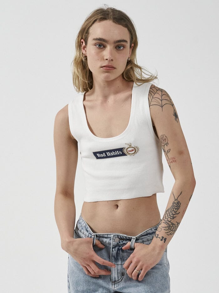 Habitually Bad Crop Rib Singlet - Dirty White