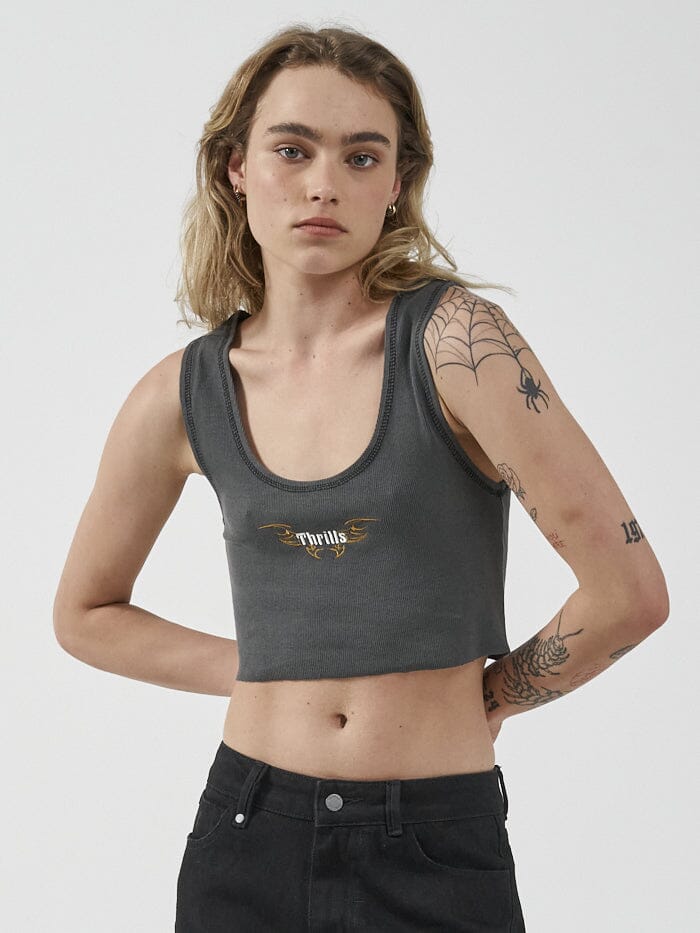 Thrills Golden Wings Crop Rib Singlet - Merch Black