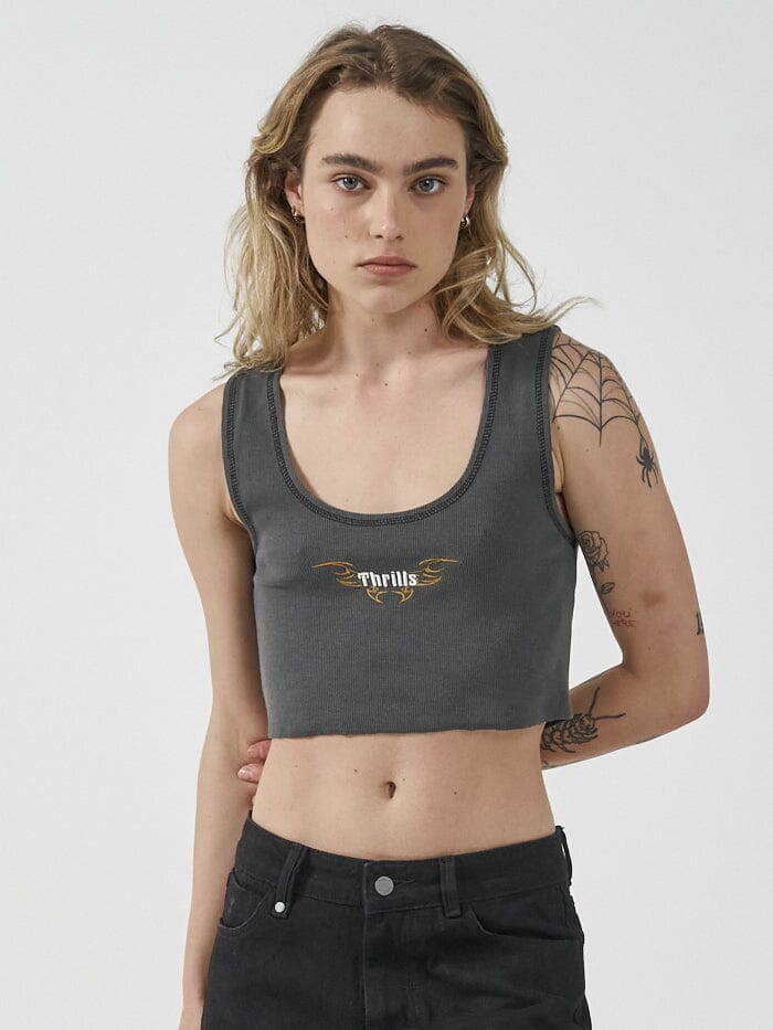 Thrills Golden Wings Crop Rib Singlet - Merch Black