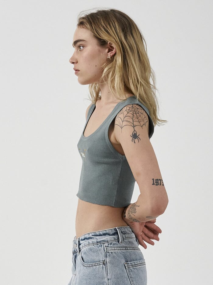 Thrills Golden Wings Crop Rib Singlet - Scrubs Green