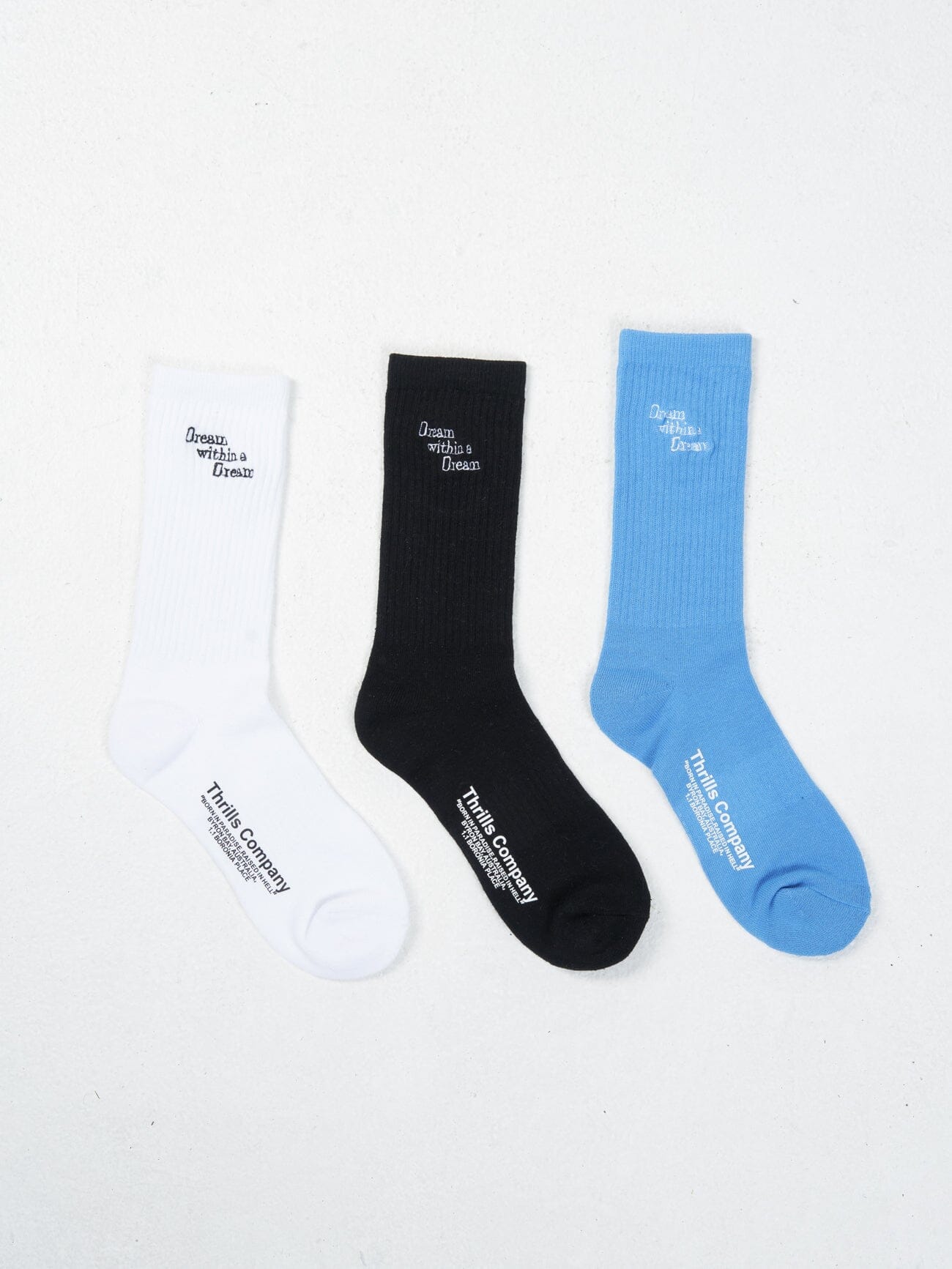 Thrills 3 Pack Sock - White - Black - Blue Yonder