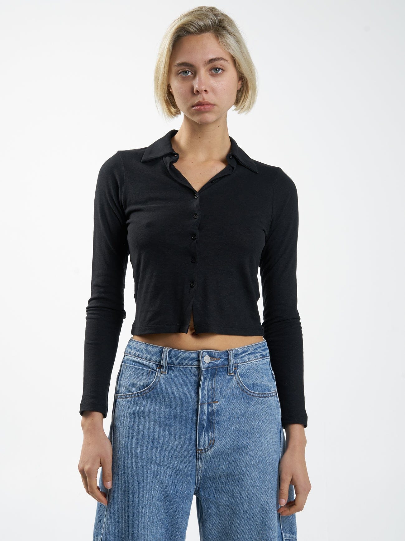 Hemp Collared Long Sleeve - Black