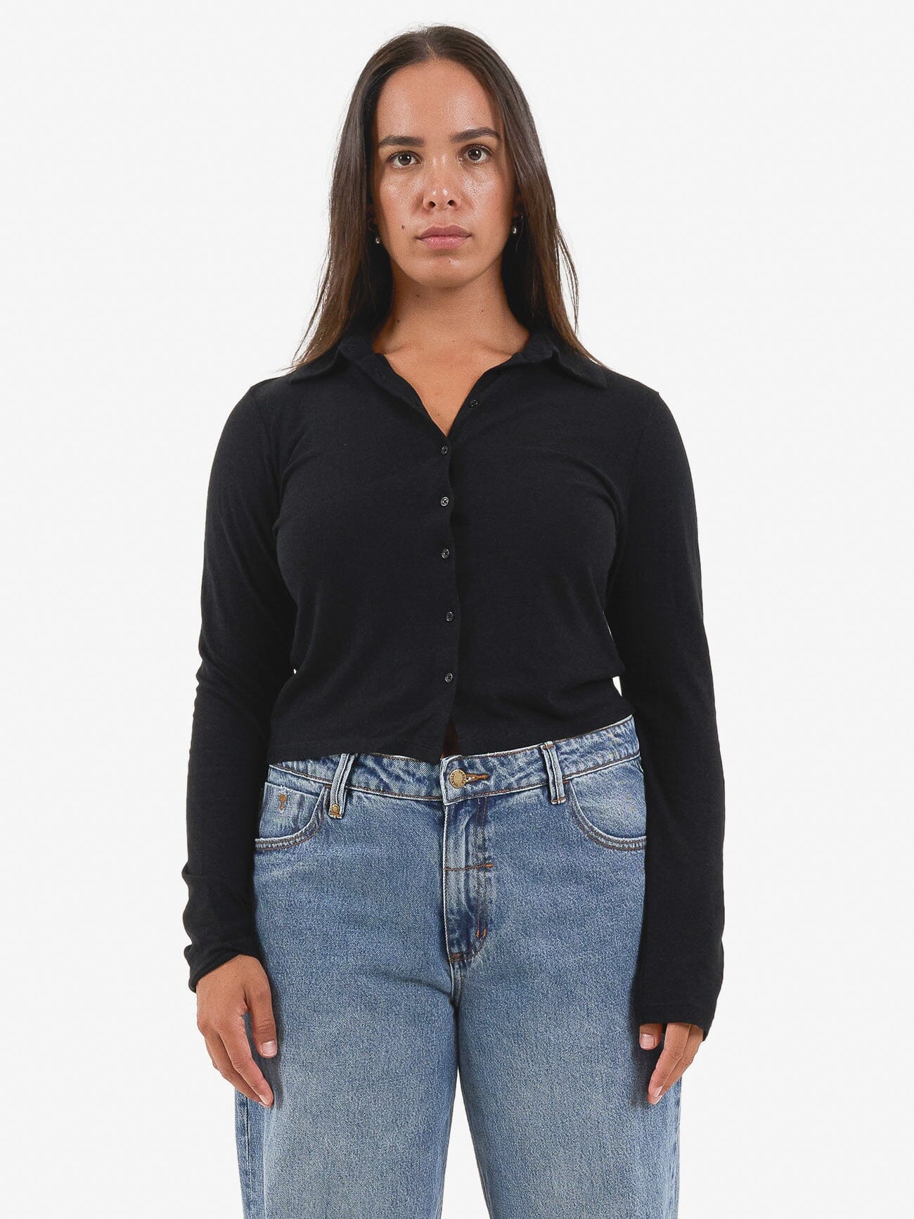 Hemp Collared Long Sleeve - Black