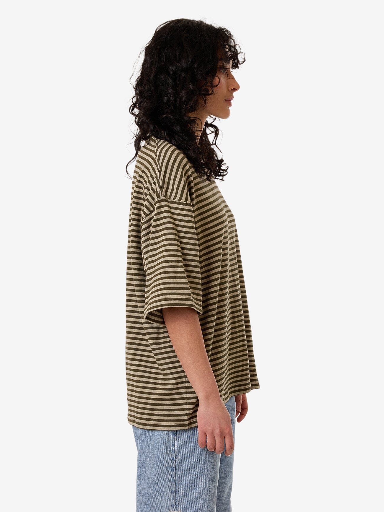 Quinn Stripe Oversized Tee - Dark Olive 4