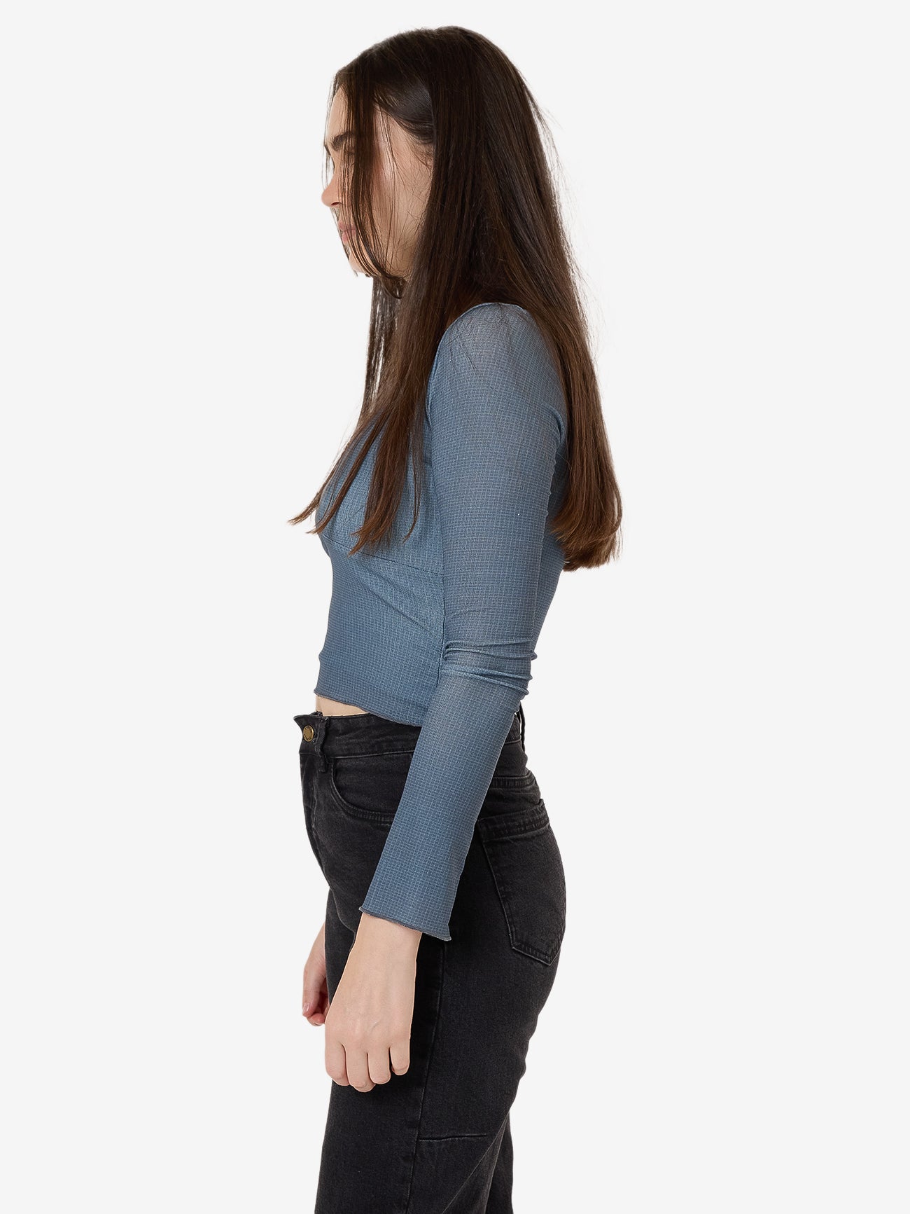 Vertigo Plaid Long Sleeve Top - Charcoal Blue