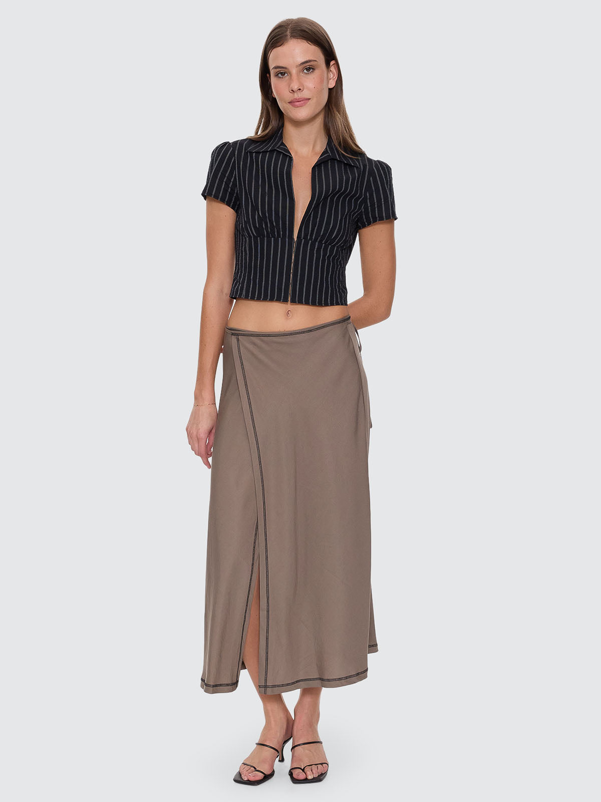 Contour Midi Skirt - Taupe Grey