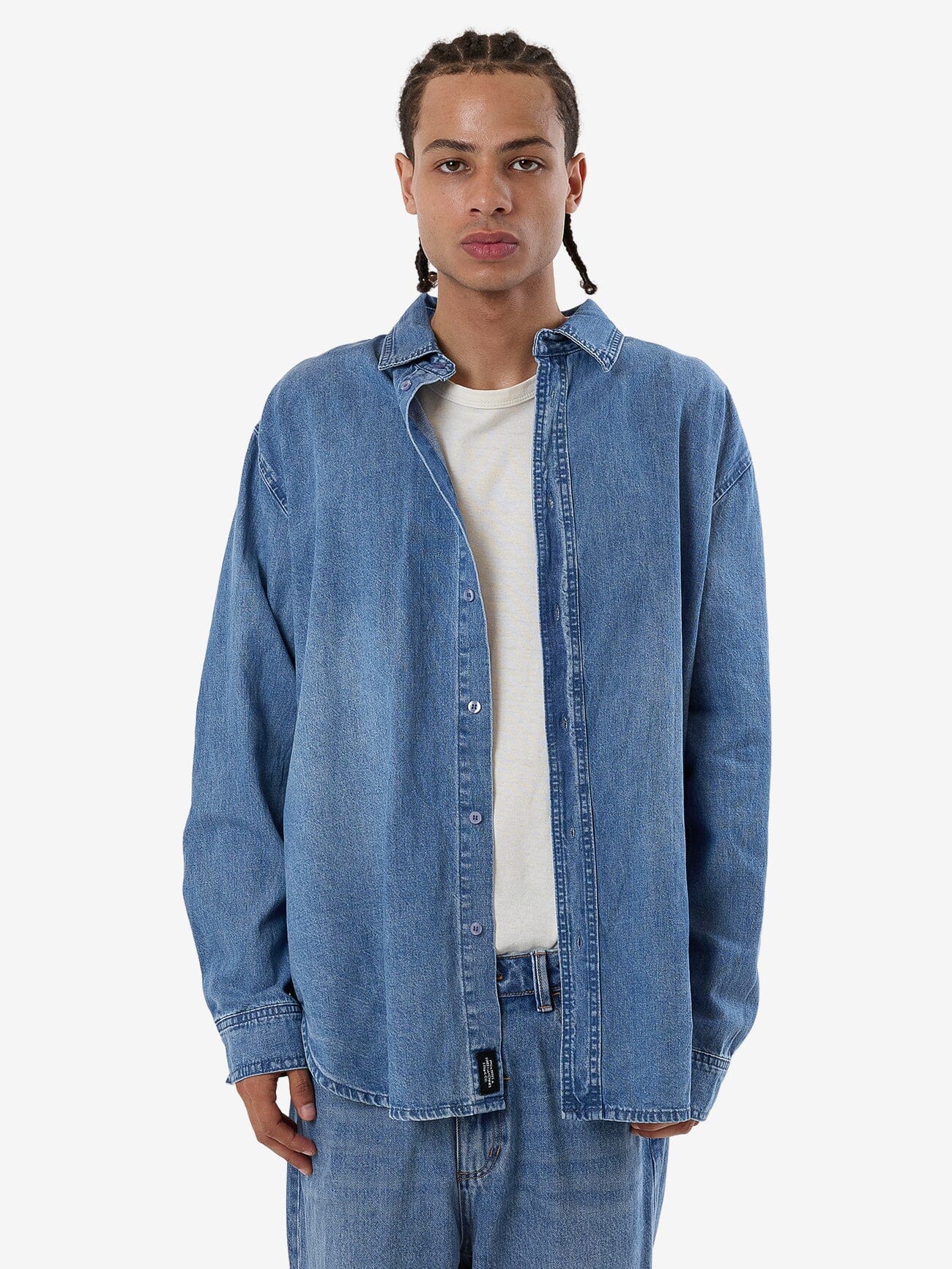 Canyon Oversize Long Sleeve Denim Shirt - Dark Dust Blue