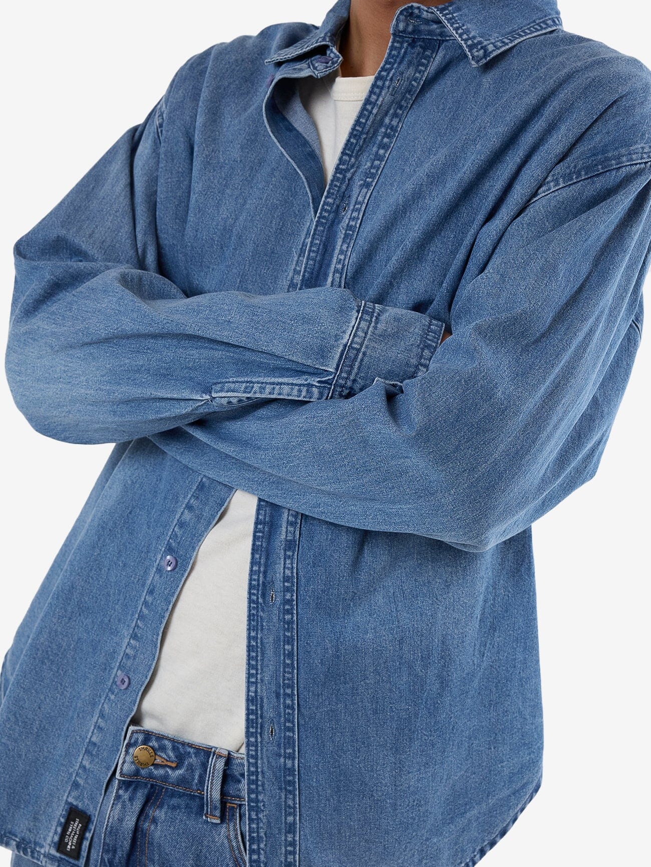 Canyon Oversize Long Sleeve Denim Shirt - Dark Dust Blue