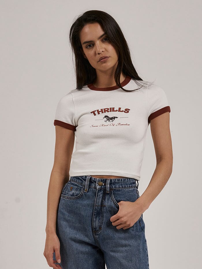 Riding in Paradise Y2K Ringer Tee - Dirty White