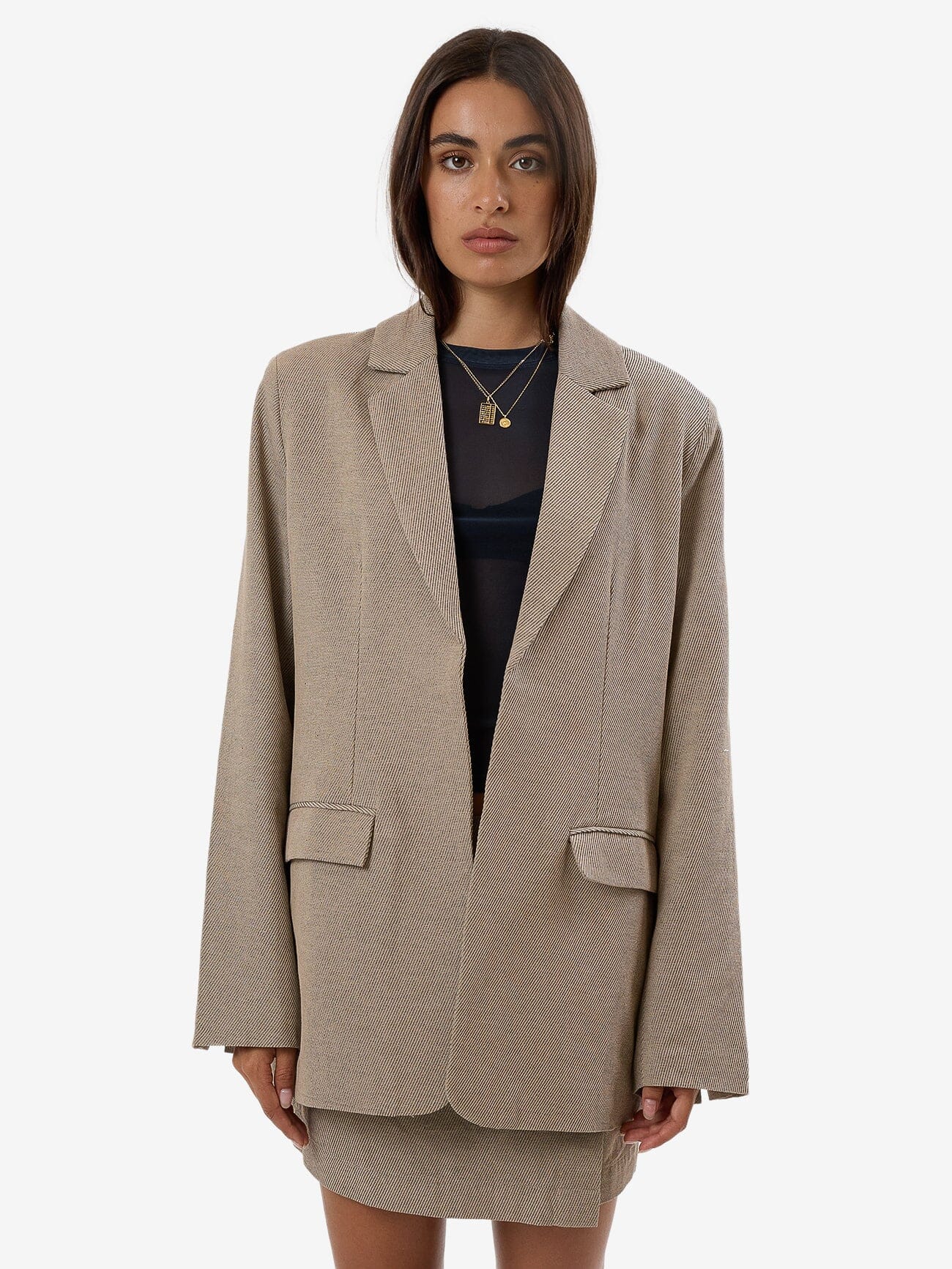 Allegra Twill Suiting Blazer - Tan Black 4