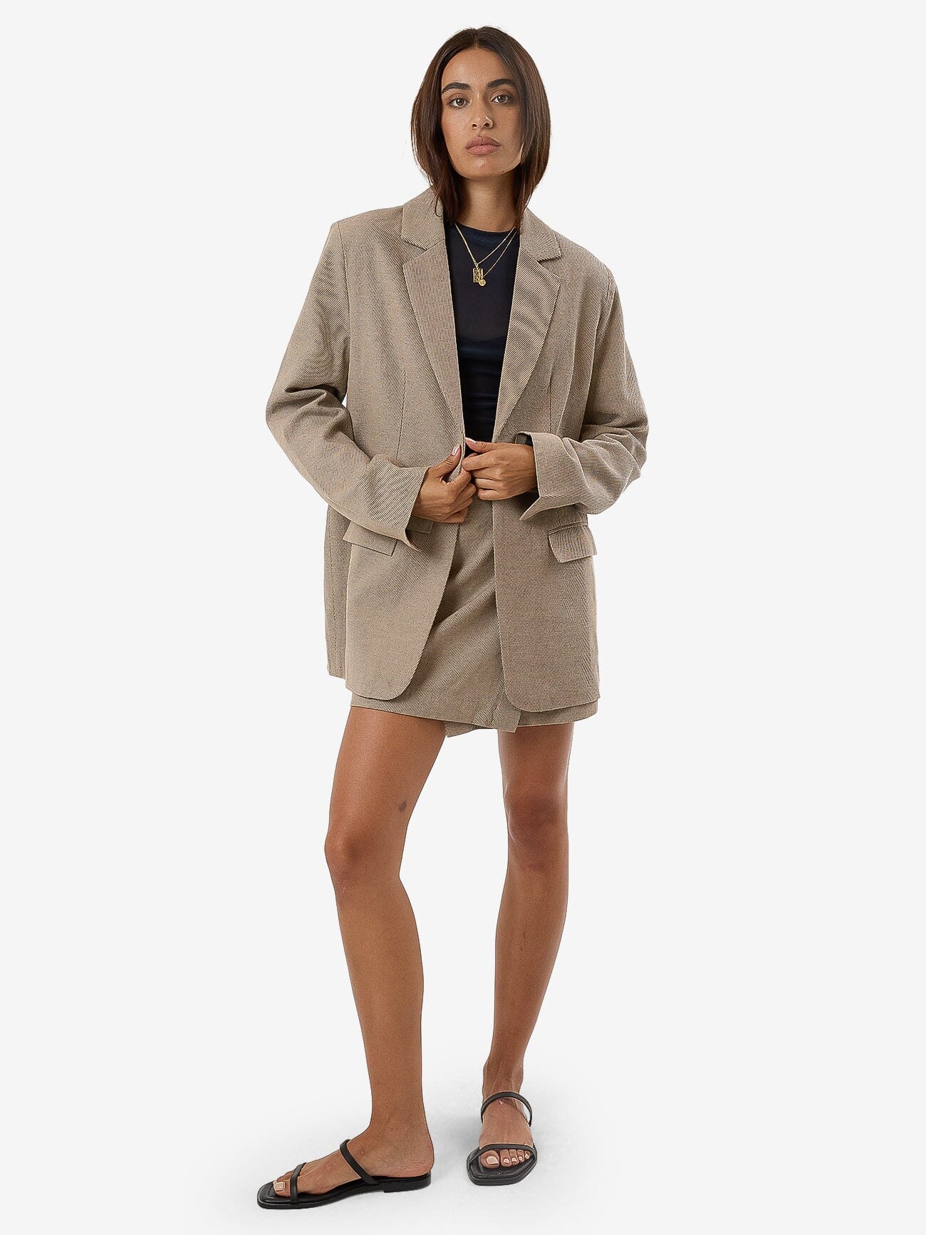 Allegra Twill Suiting Blazer - Tan Black 4