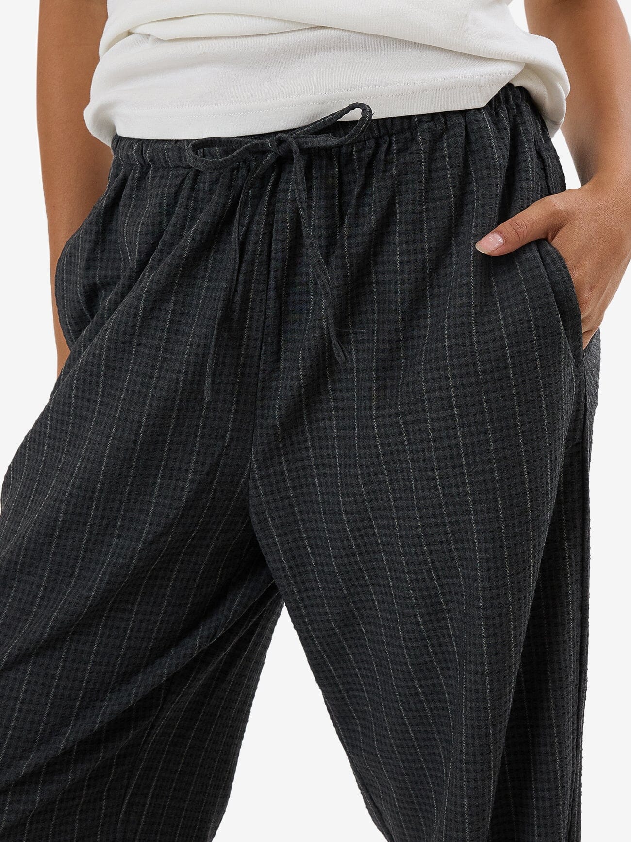 Colby Drawstring Pant - Charcoal Pinstripe