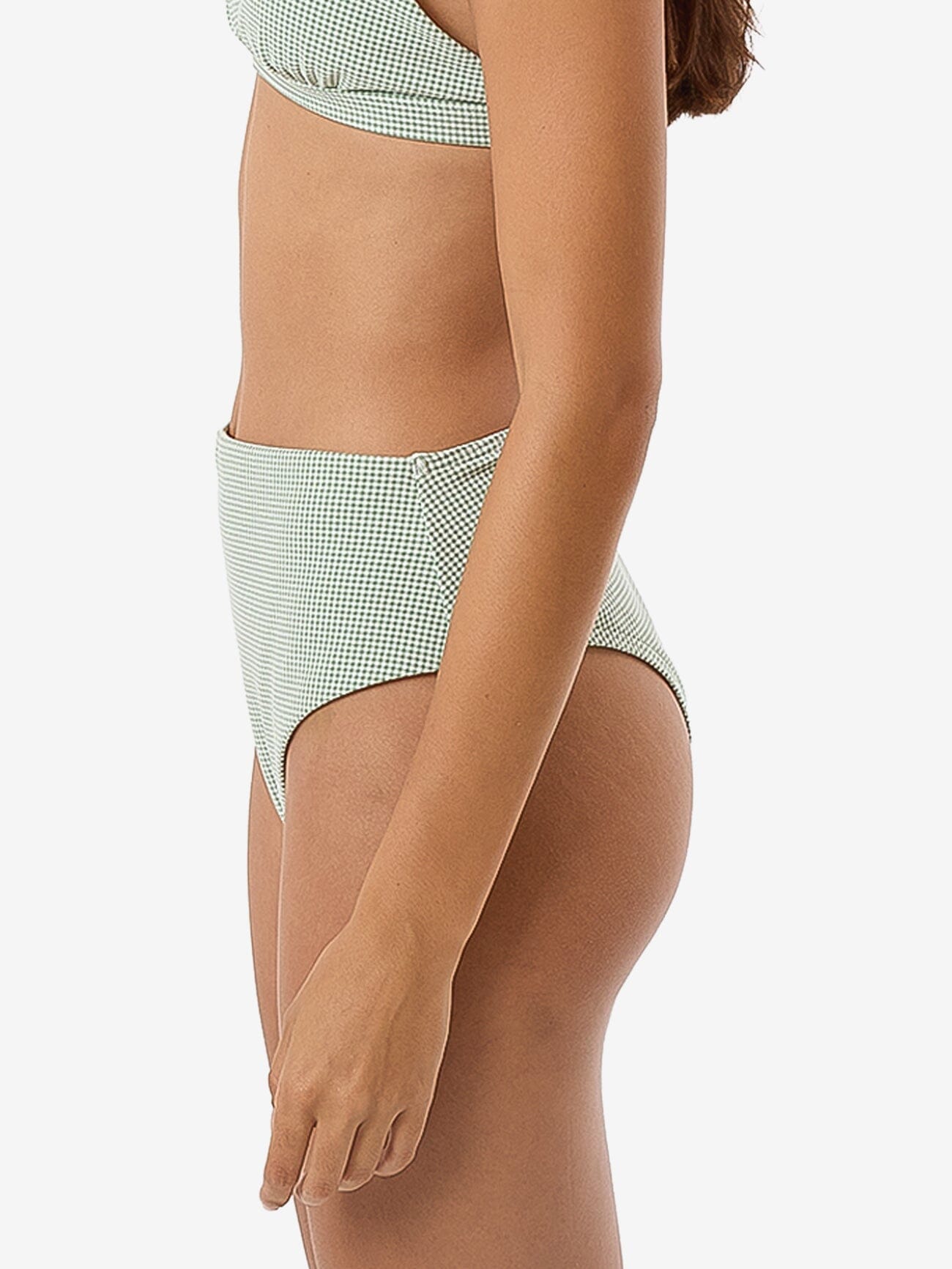 Lou Gingham High Waist Bikini Bottom - Elm Green