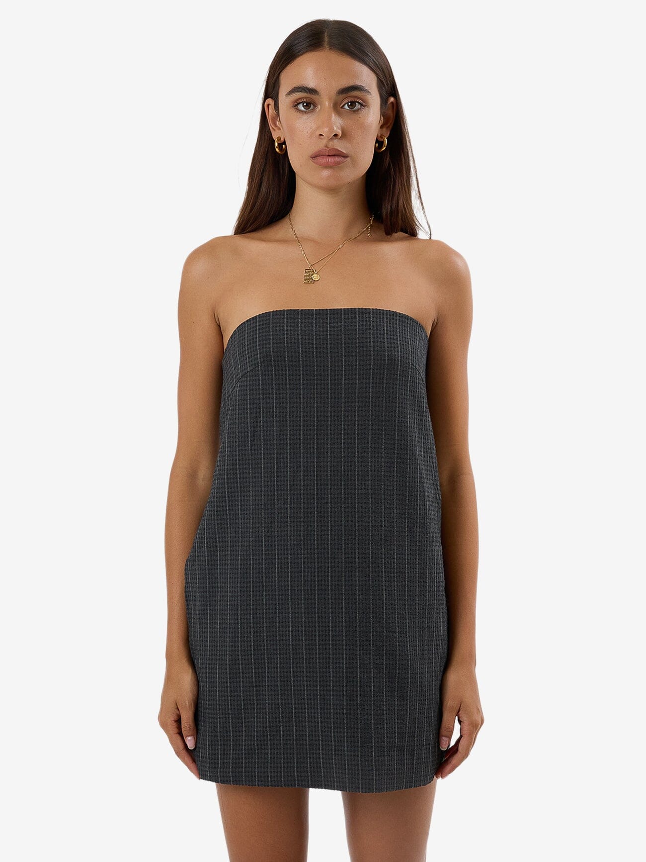 Colby Strapless Dress - Charcoal Pinstripe 4