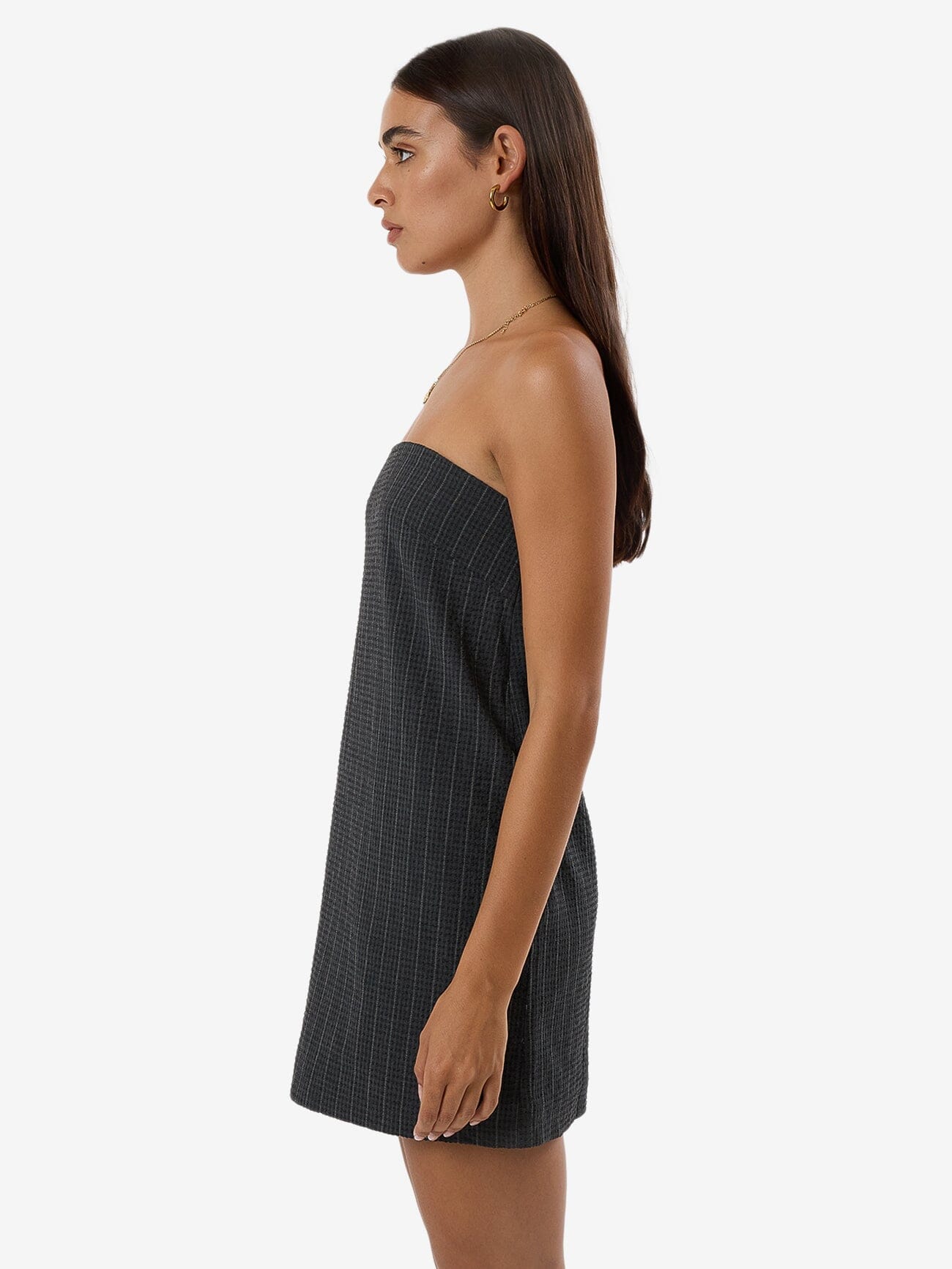 Colby Strapless Dress - Charcoal Pinstripe