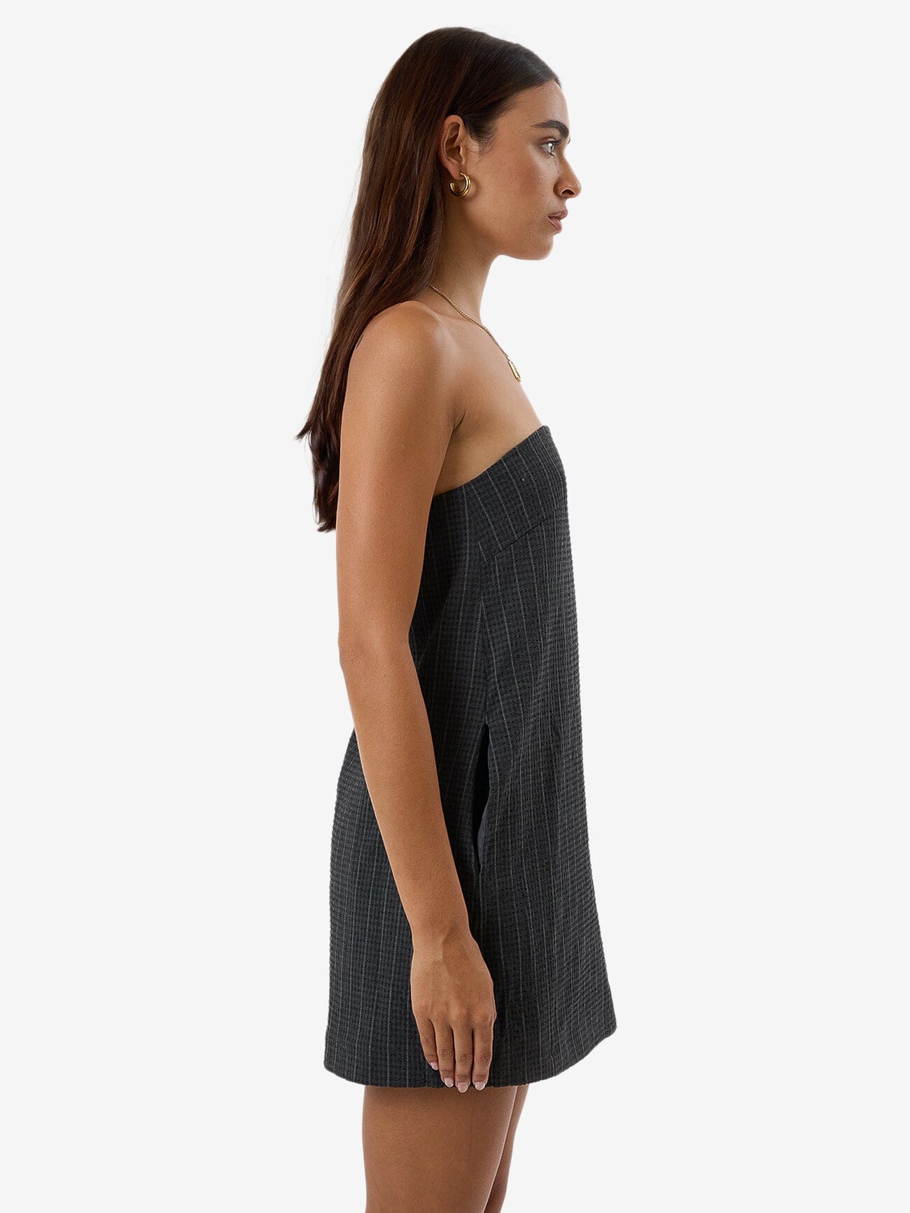 Colby Strapless Dress - Charcoal Pinstripe