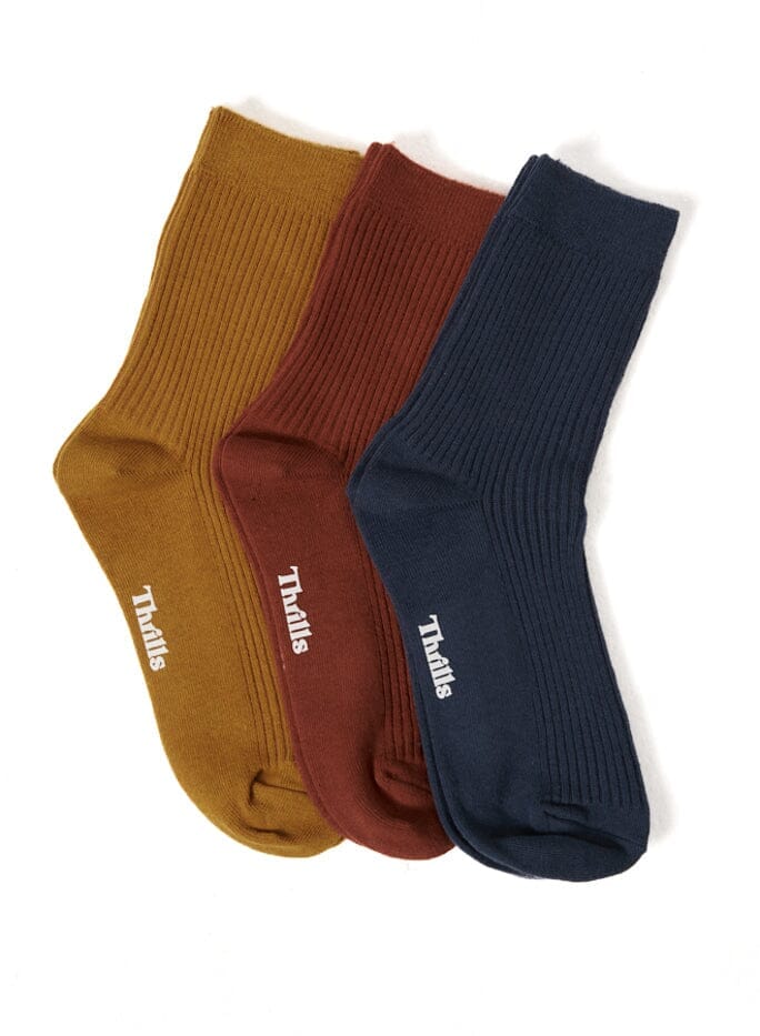 Paradise Thrills 3 Pack Sock - Dusty Clay / Mineral Yellow /  Botanical Blue