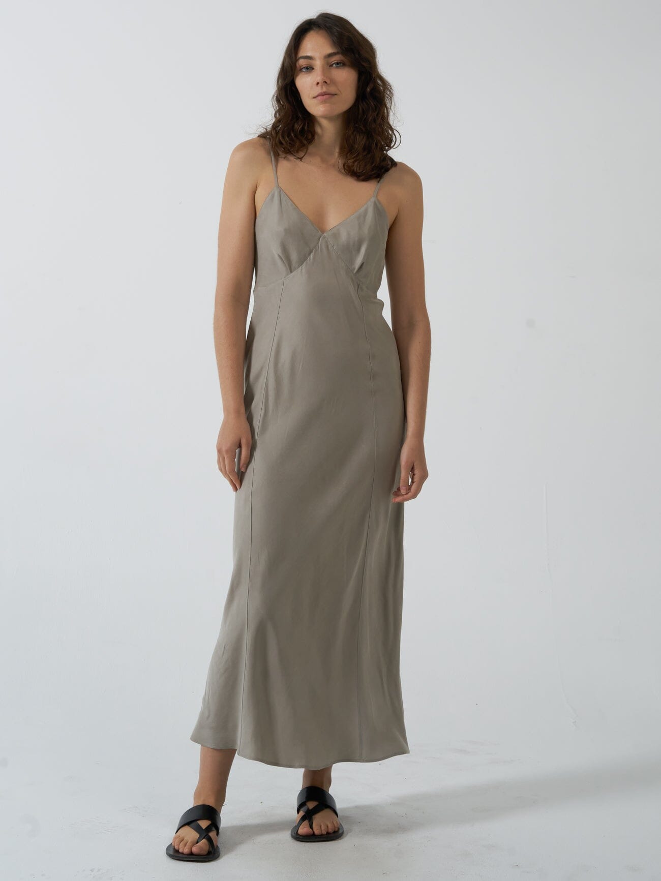 Chelsea Full Length Slip Dress - Stone Grey