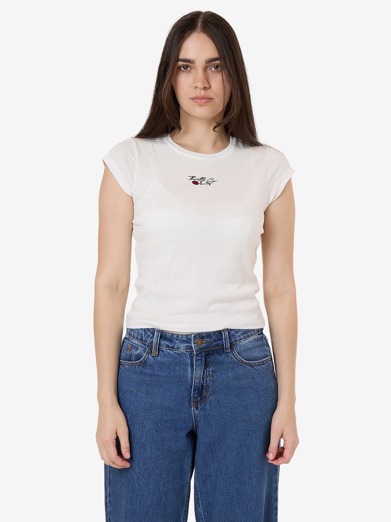 Signature Rose Cap Sleeve Tee - Dirty White